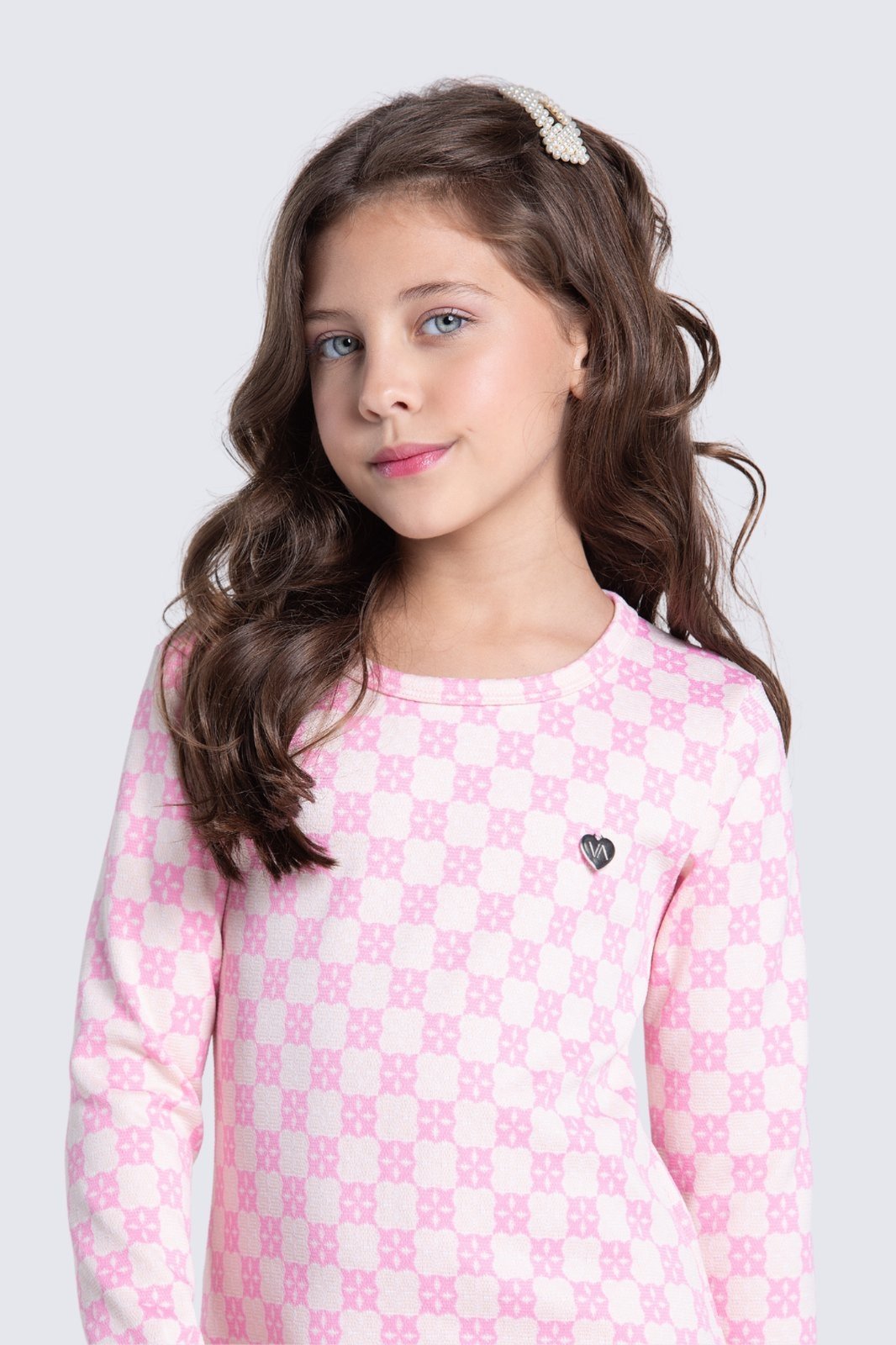 Vista 3 Infantil - Vestido Feminino em Jacquard Quadriculado VIDA COSTEIRA rosa VIDA COSTEIRA rosa