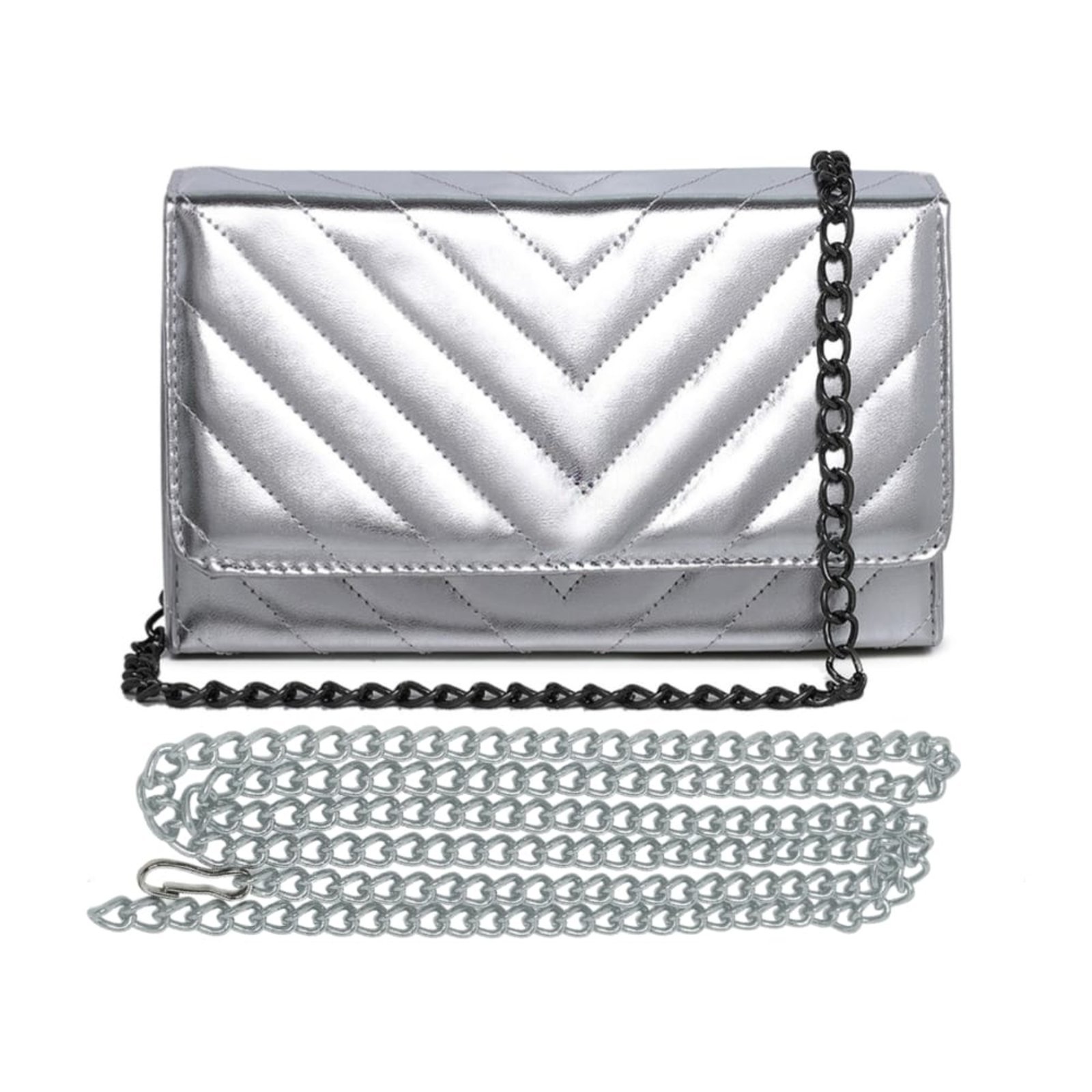 Bolsa Feminina Prata Bordada Matelasse Clutch Brilhante Pequena De Mão E Ombro 2 Alças Removíveis Moda Festa Elegante Carmelo Shoes
