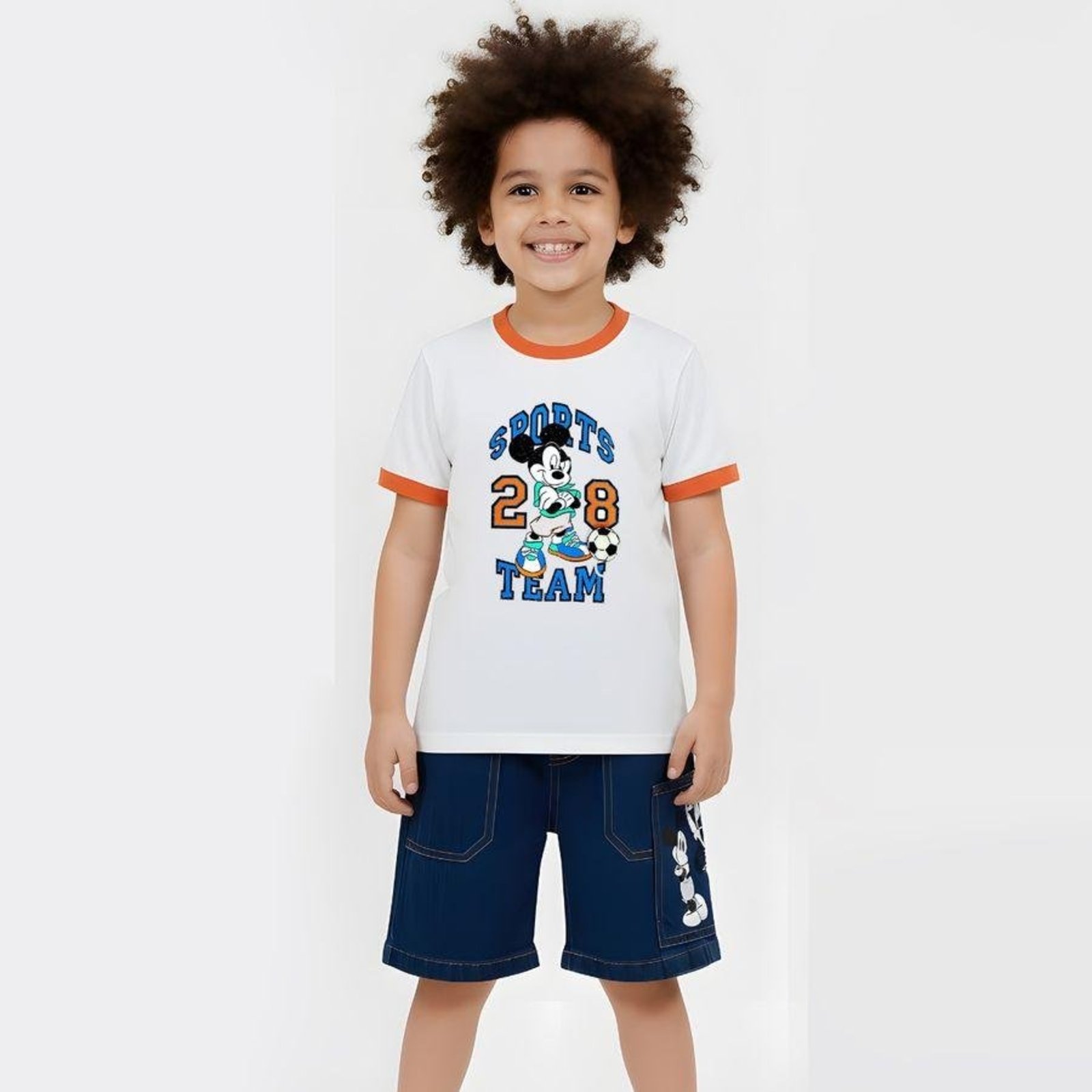 Infantil - Camiseta Mickey Mouse Disney Bola de Futebol Divertida Branco