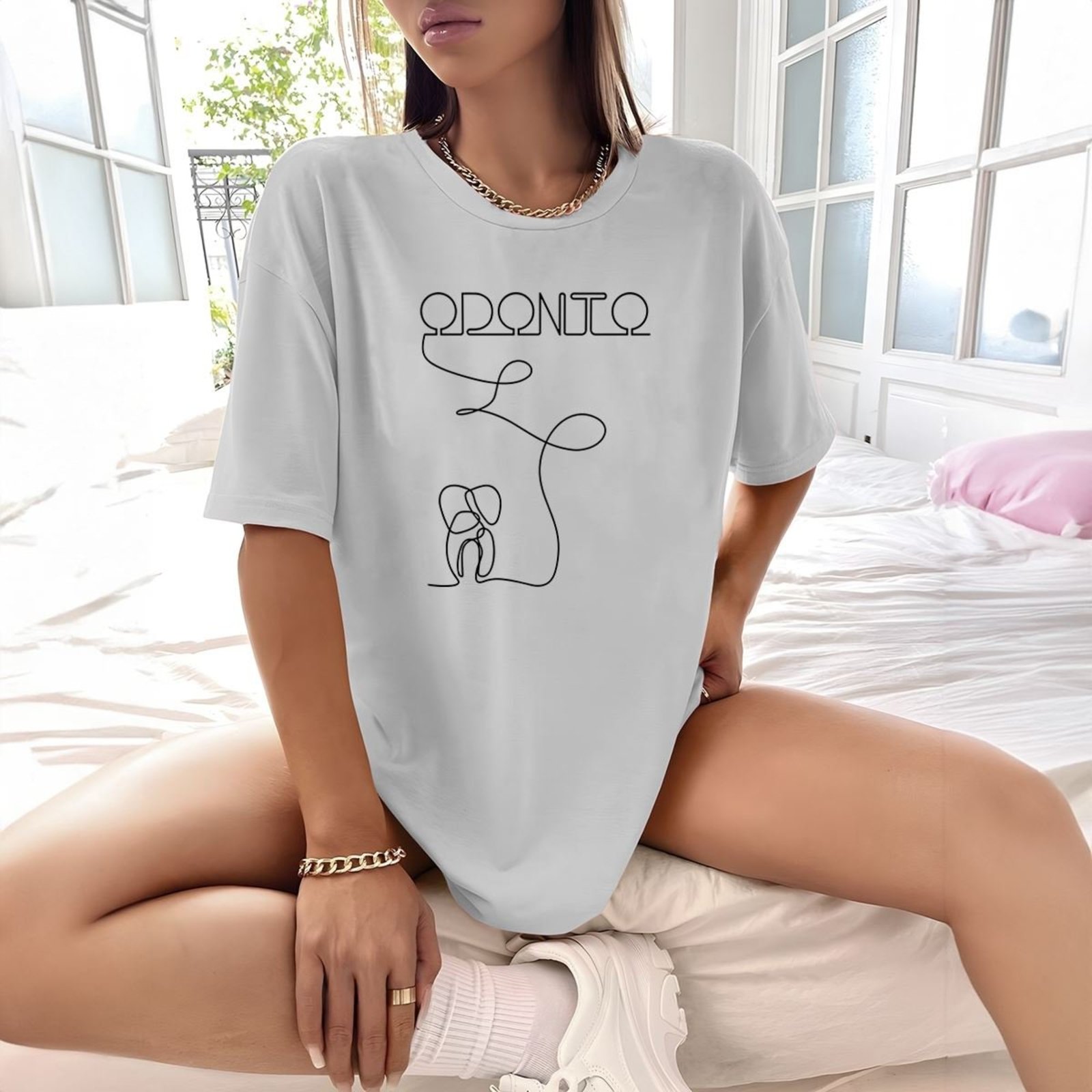 Camisa Camiseta Feminina Estampada Line Odontologia 100% Algodão Fio 30.1 Penteado – Cinza