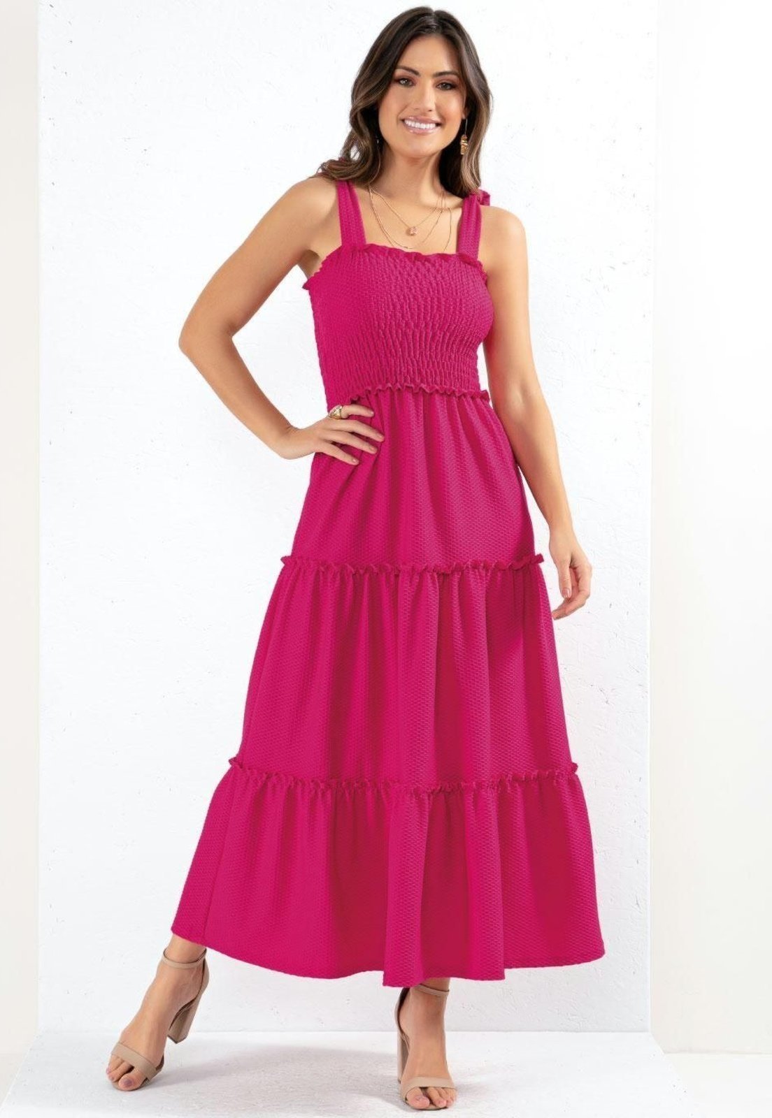 Vestido Com Babados E Alças Para Amarrar Rosa Quintess