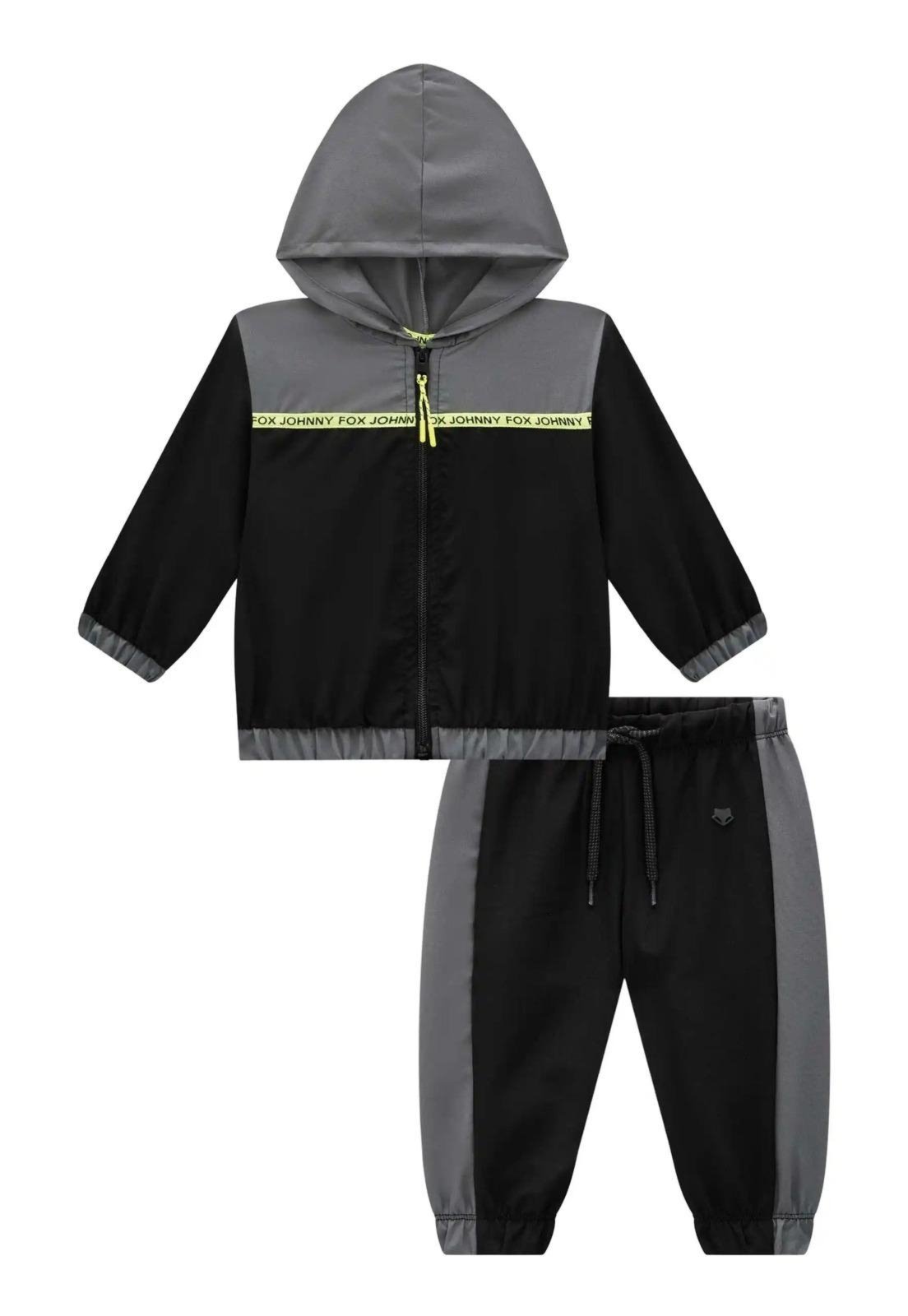 Infantil - Conjunto Moletom Cinza e Preto Menino Johnny Fox 1 Preto