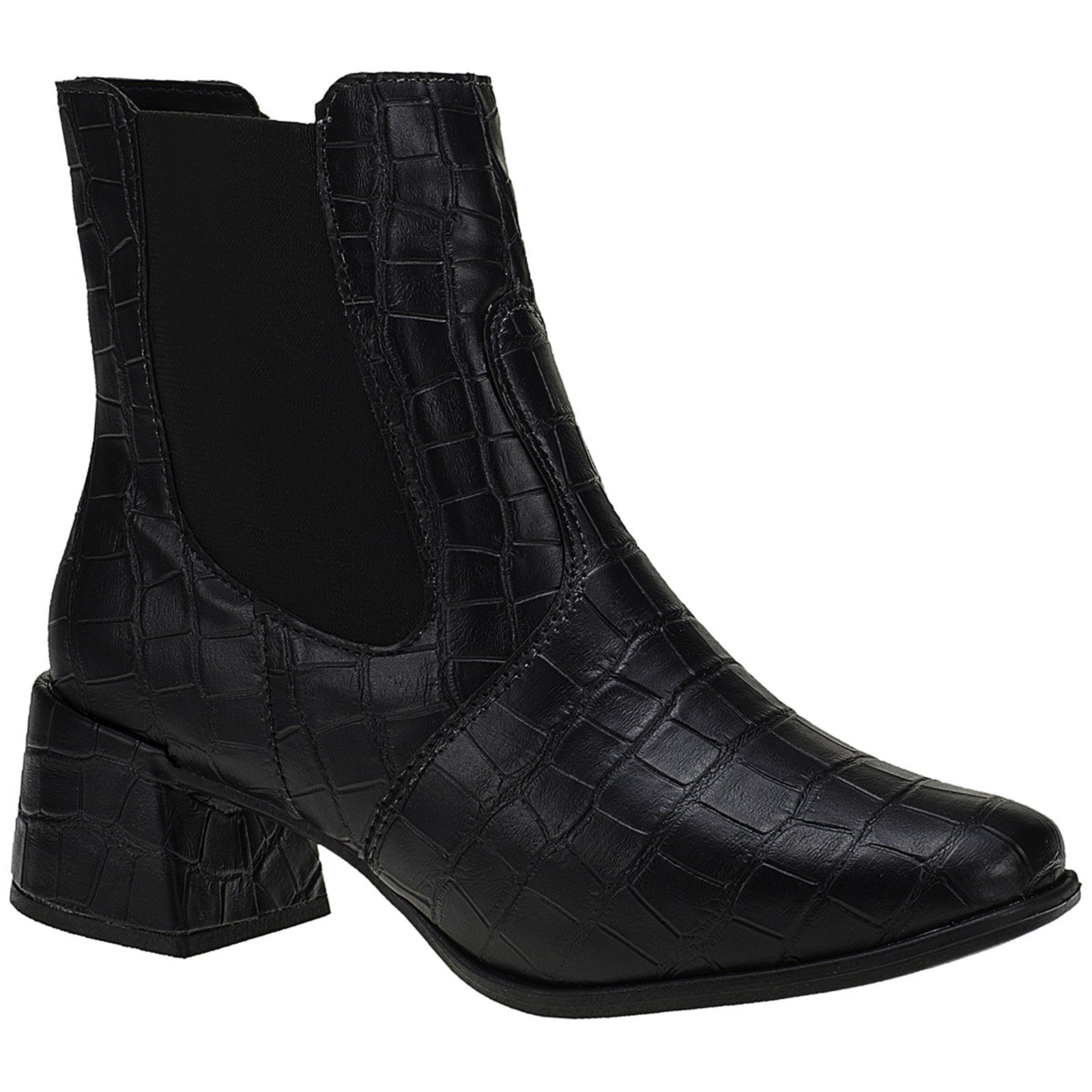 Bota Feminina Chelsea Salto Baixo Jeca Cano Curto Shekinah Elástico Calce Fácil Confortável Moda Preto