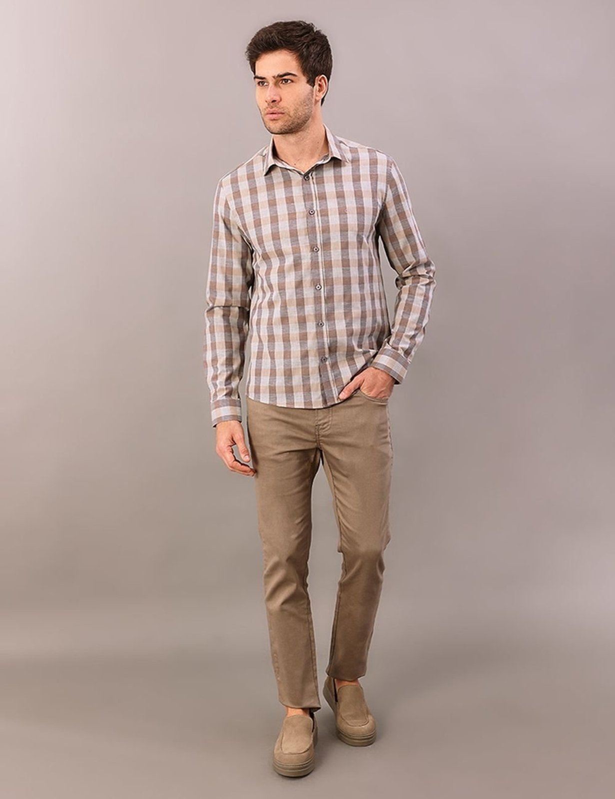 Camisa Manga Longa Slim Heather - Mescla Calvin Klein Jeans