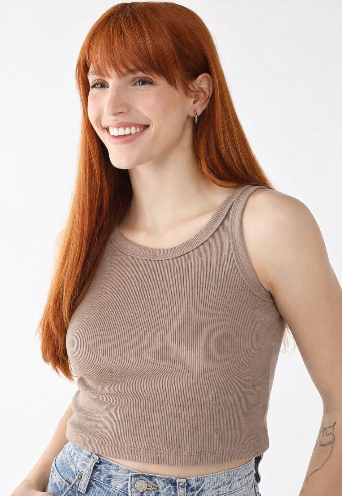 Cropped Regata Feminina 77VS Levosch Canelada Ribana Premium Nude