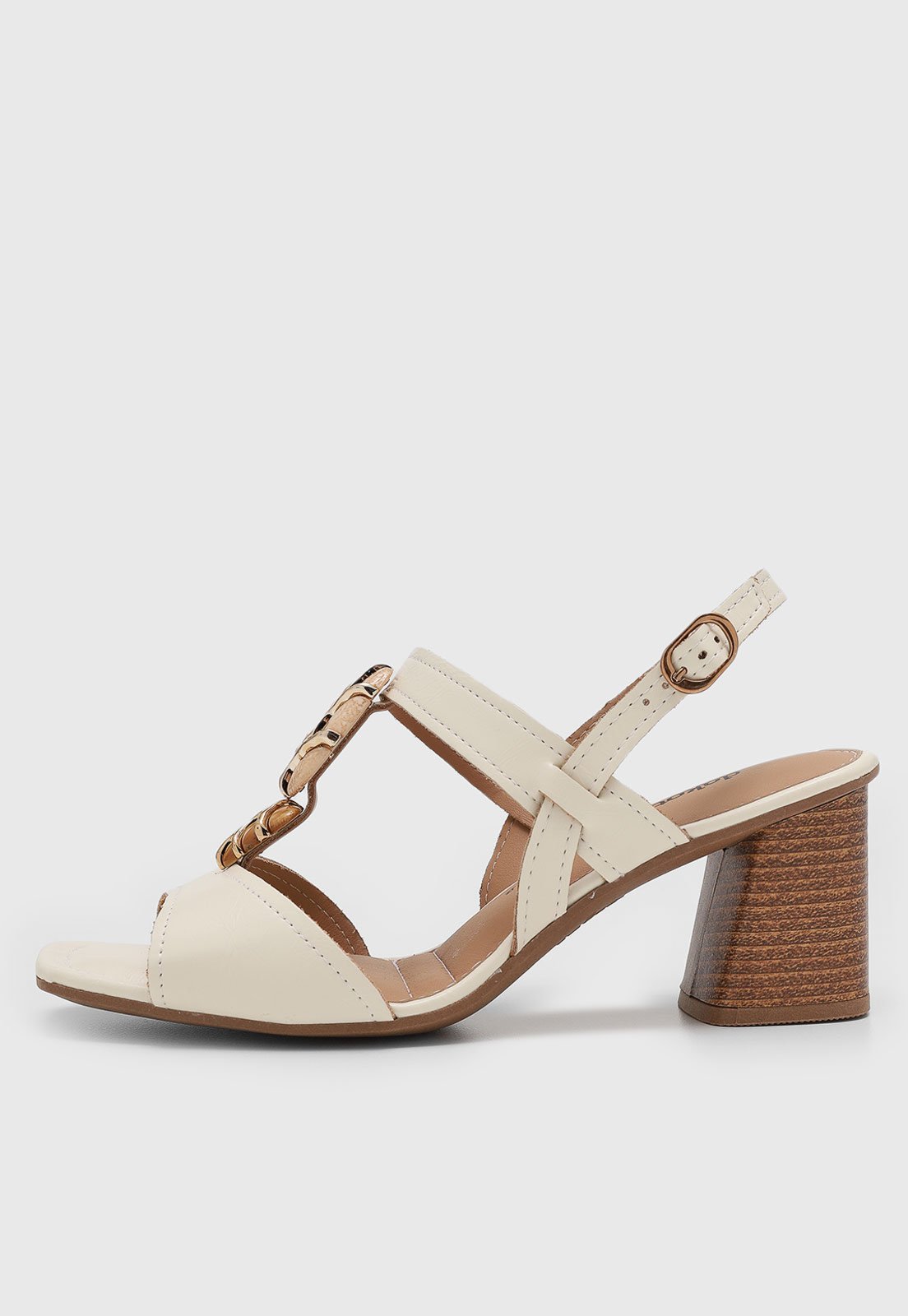 Sandália Feminina Dakota Salto Grosso Detalhe Dourado Off-White