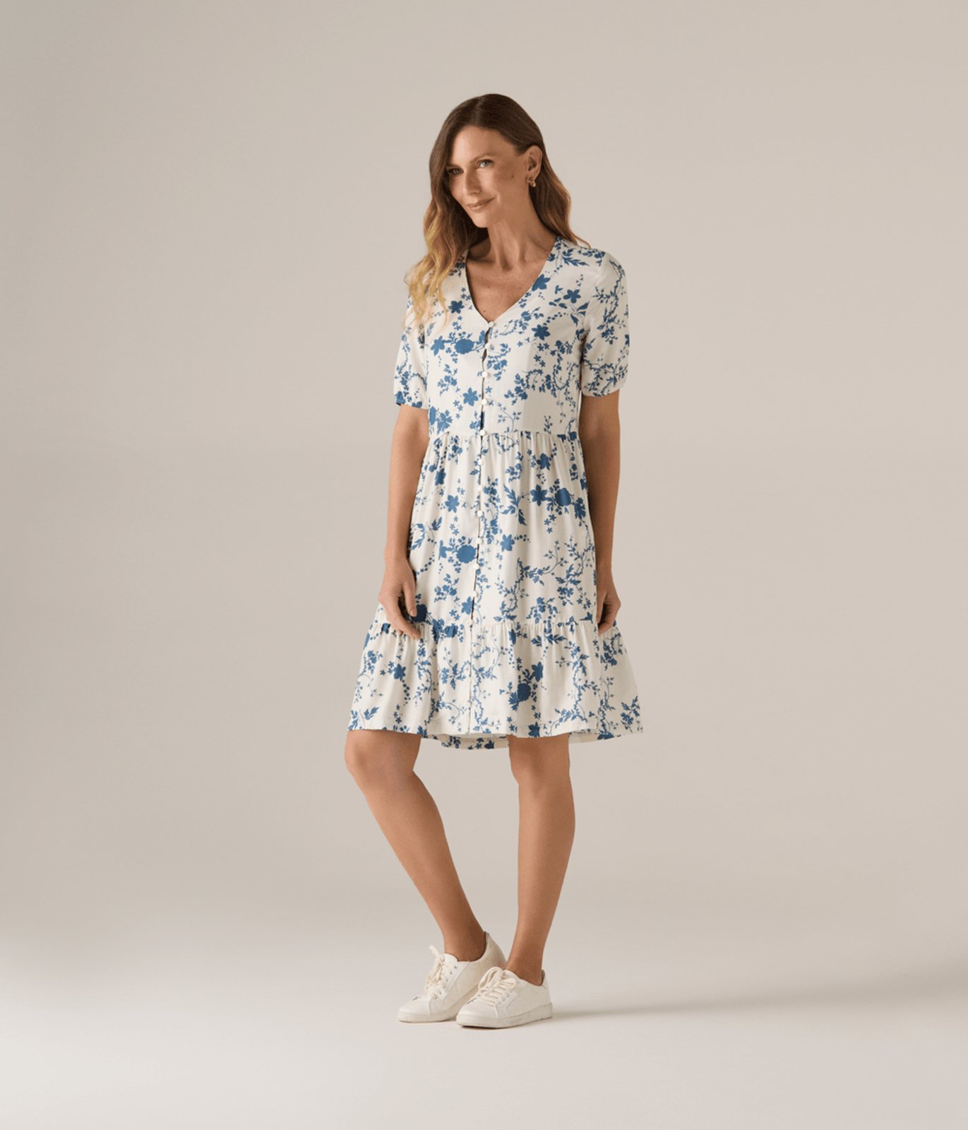 Vestido Makenji Manga Curta Botao Ft Saia Maria Feminino Estampa