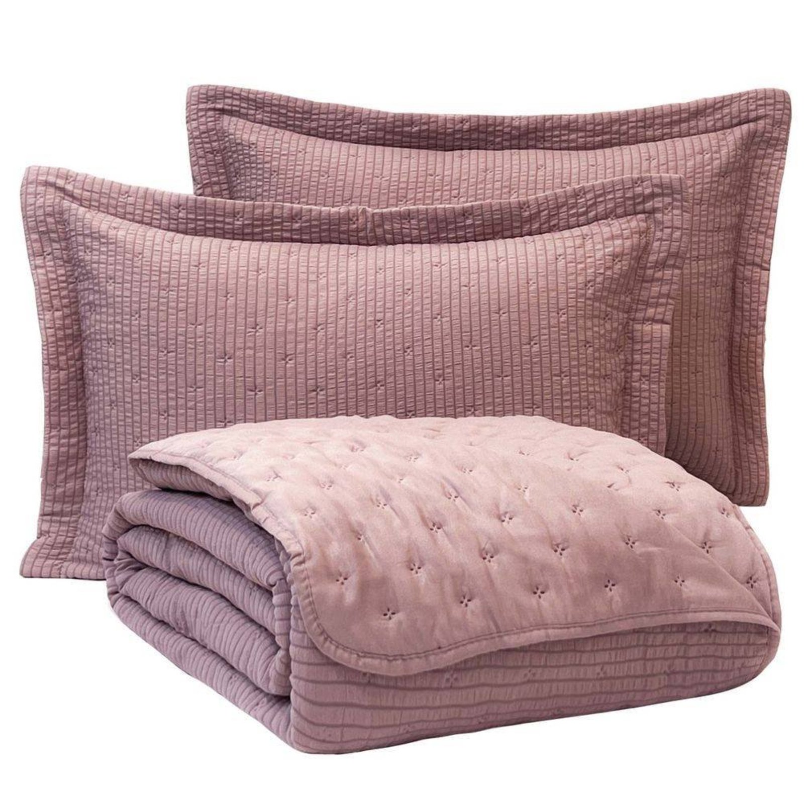 Cobre Leito Casal Casa Modelo Enxovais Micropercal 300 Fios Dupla Face Texturizado Analu 3 Peças Malva
