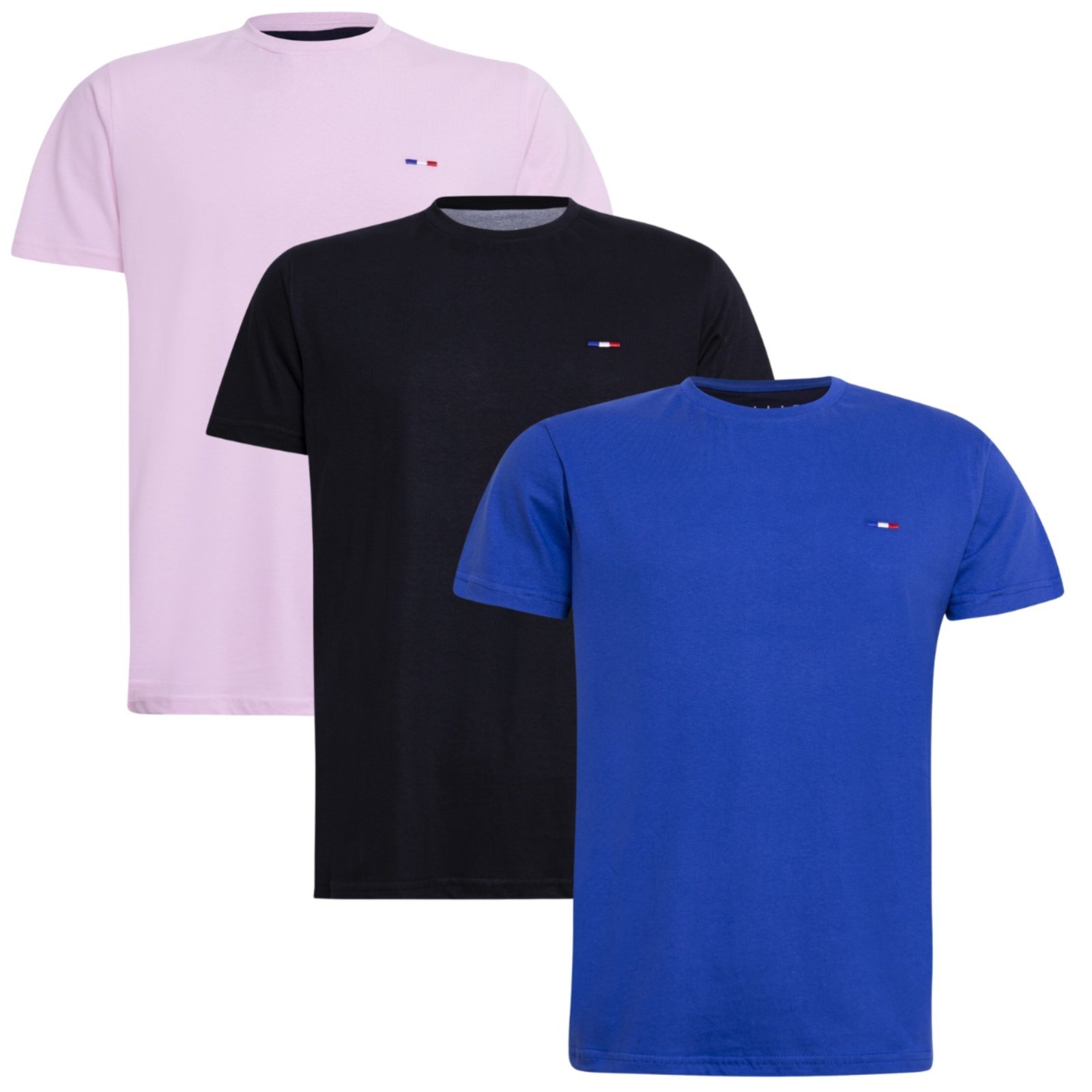Kit 3 Camisetas França Básicas Rosa Preto Azul Premium Multicolorido