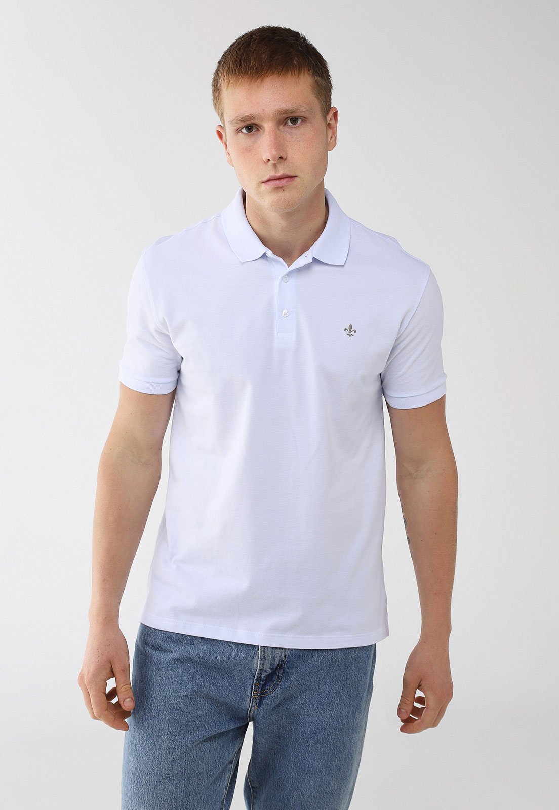 Polo Masculina Dudalina Bordado Branco