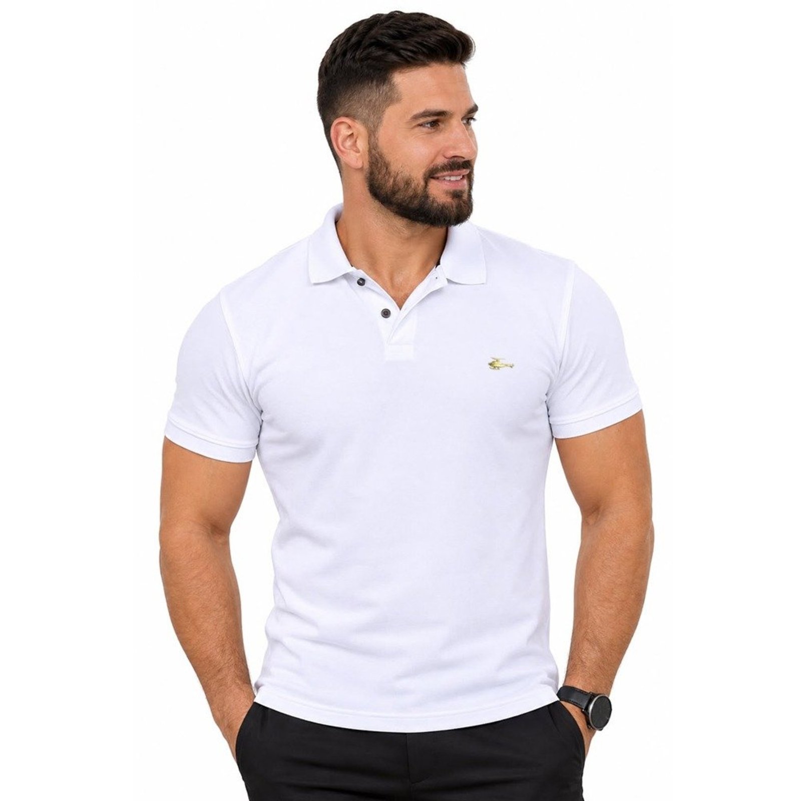 Camiseta Gola Polo Sallo Gold Masculina Linha Extra Premium Branco