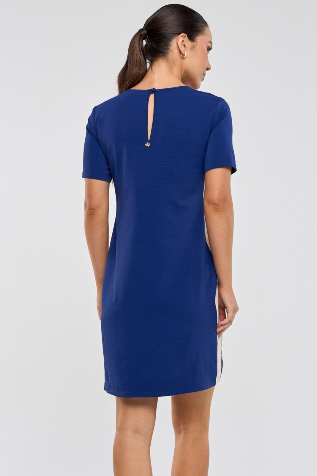 Vestido Curto PKS Com Filetes Azul Marinho