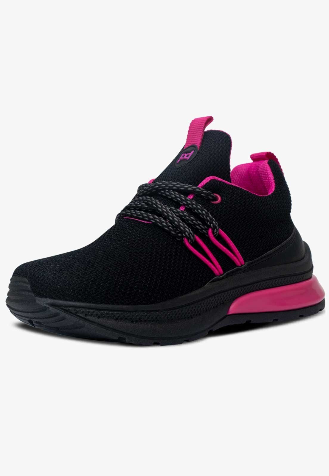 Vista 2 Infantil - Tênis Esportivo com Cadarço Pópidi Feminino Preto pink/preto pink Pópidí pink/preto pink