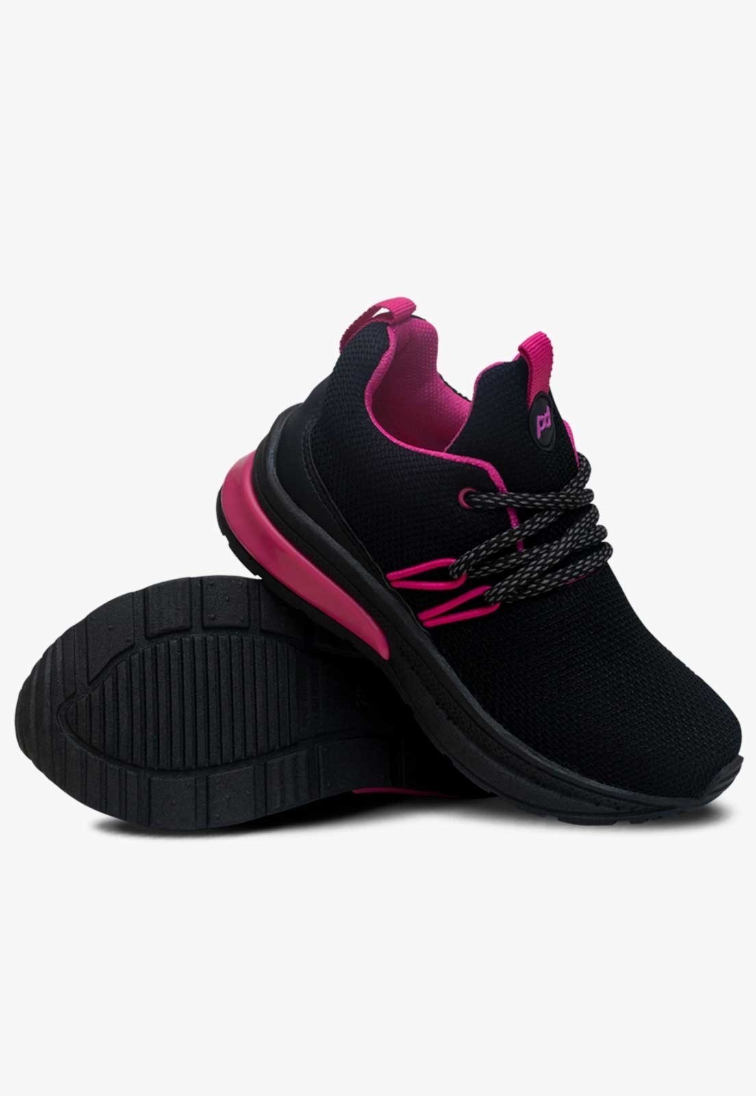 Vista 3 Infantil - Tênis Esportivo com Cadarço Pópidi Feminino Preto pink/preto pink Pópidí pink/preto pink