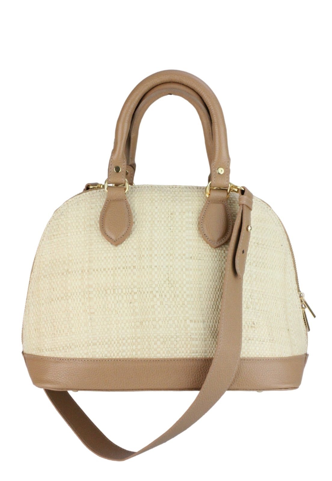Bolsa Crisfael Couro e Palha Natural Bege