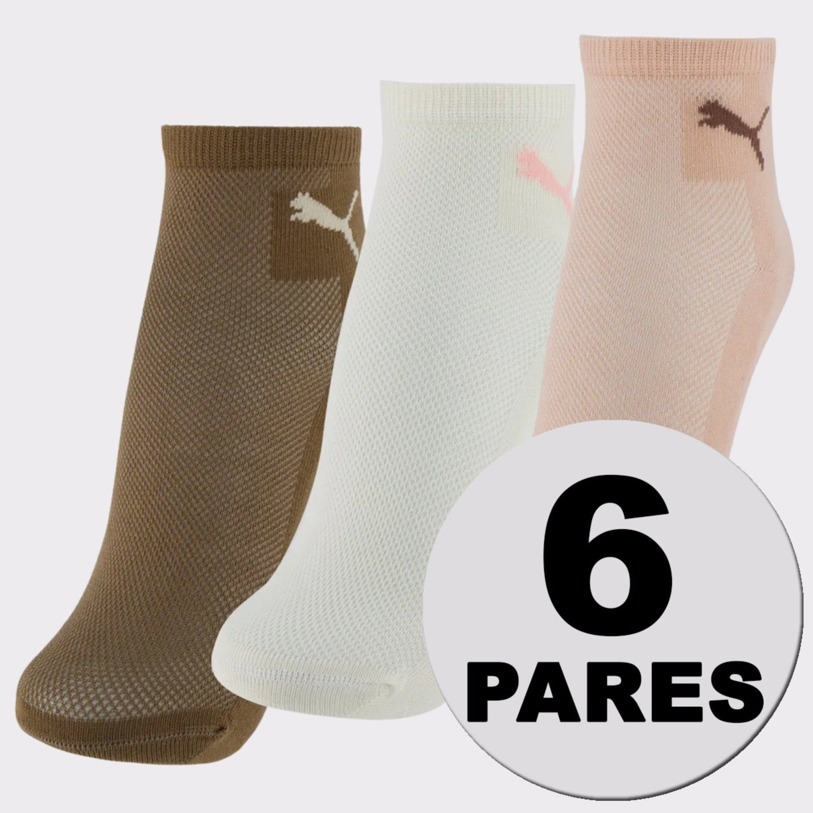 Kit Meias Puma 6 Pares Cano Médio Feminina Rosa e Marrom