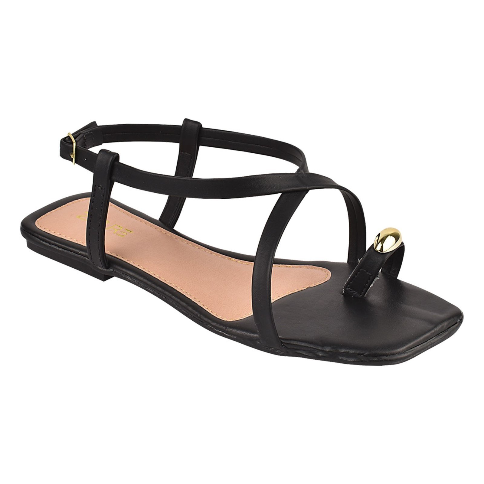 Vista 3 Sandália Rasteira Feminina de Fivela Pedrarias Strass Colorido Conforto Brilho Dia a Dia ZATURE STORES preto ZATURE STORES preto
