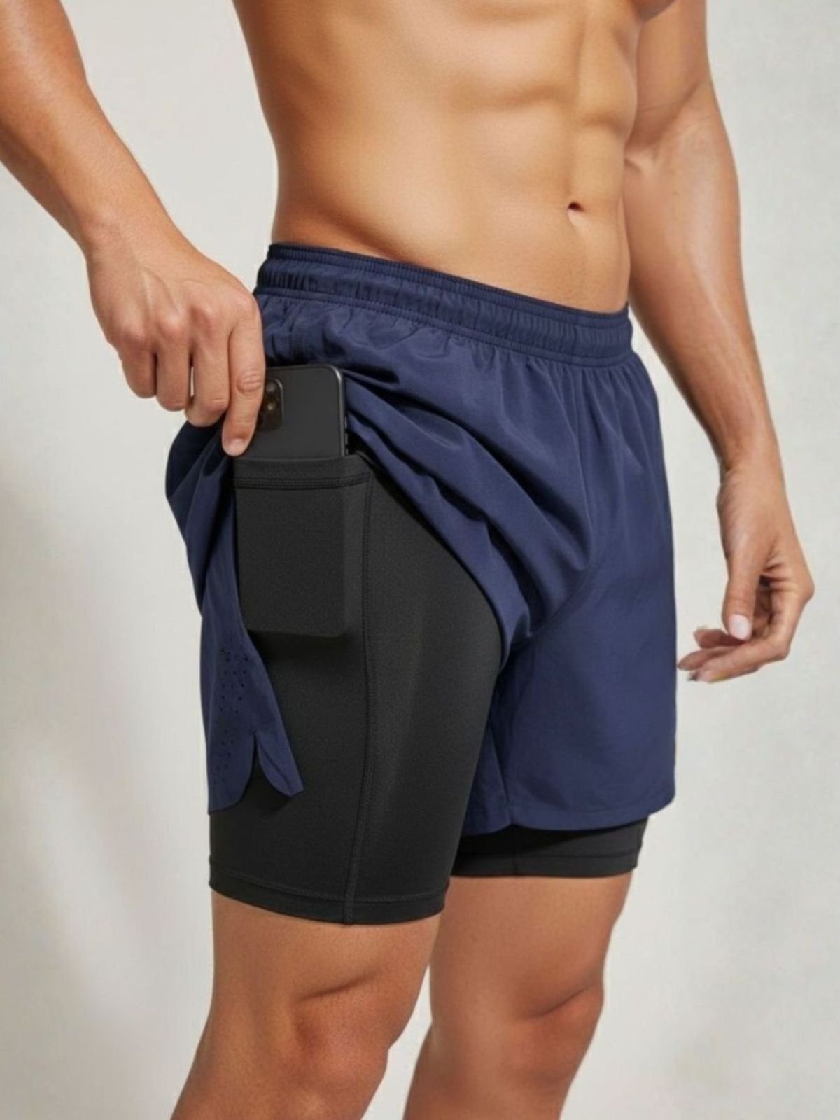 Kit 3 Bermuda 2 em 1 Compressão Masculino Academia Bolso Celular Treino Poliéster Tactel Corrida