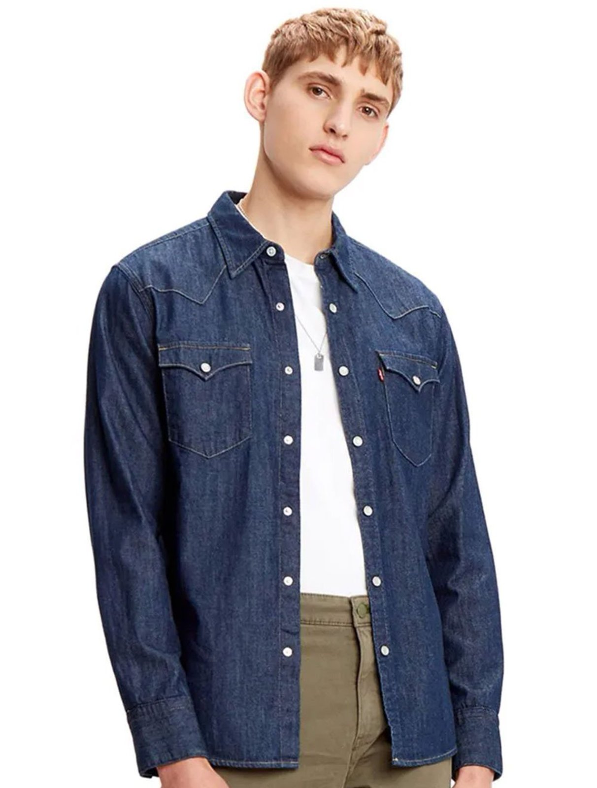 Camisa Jeans Levis Masculina Barstow Western Azul Escuro