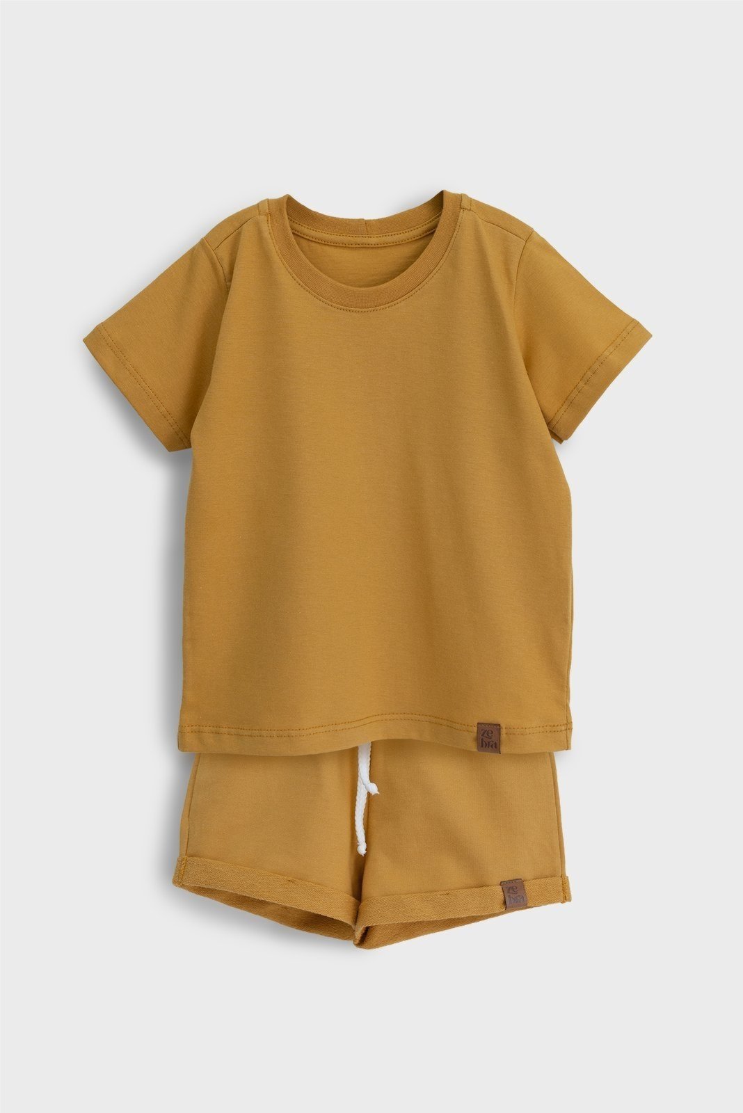Infantil - Conjunto Unissex Com Camiseta e Short Mostarda Zebra&Friends