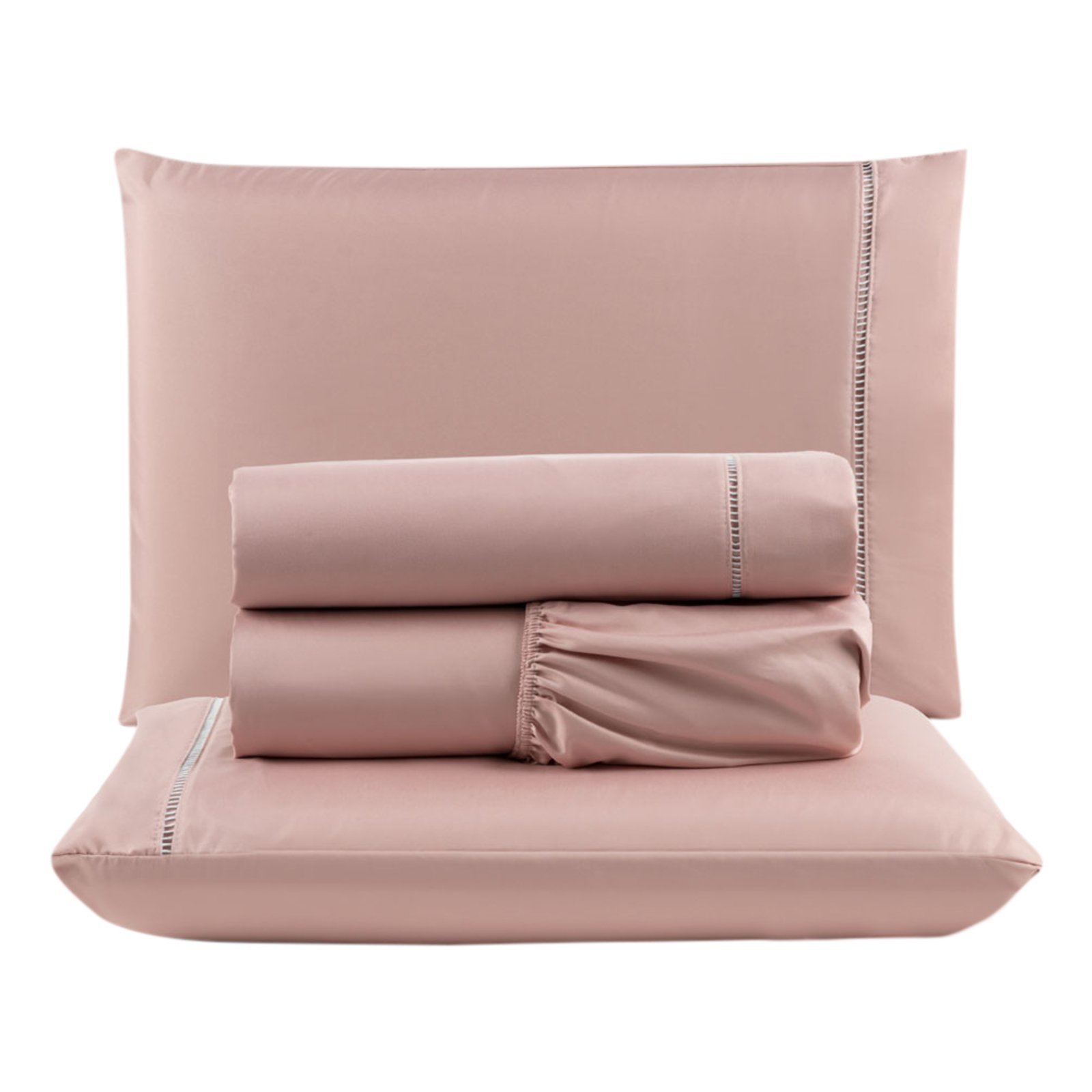 Jogo Cama Lençol Casa Scarpa Unique King Micro Percal 400 Fios Ponto Palito 4 Peças - Rosê