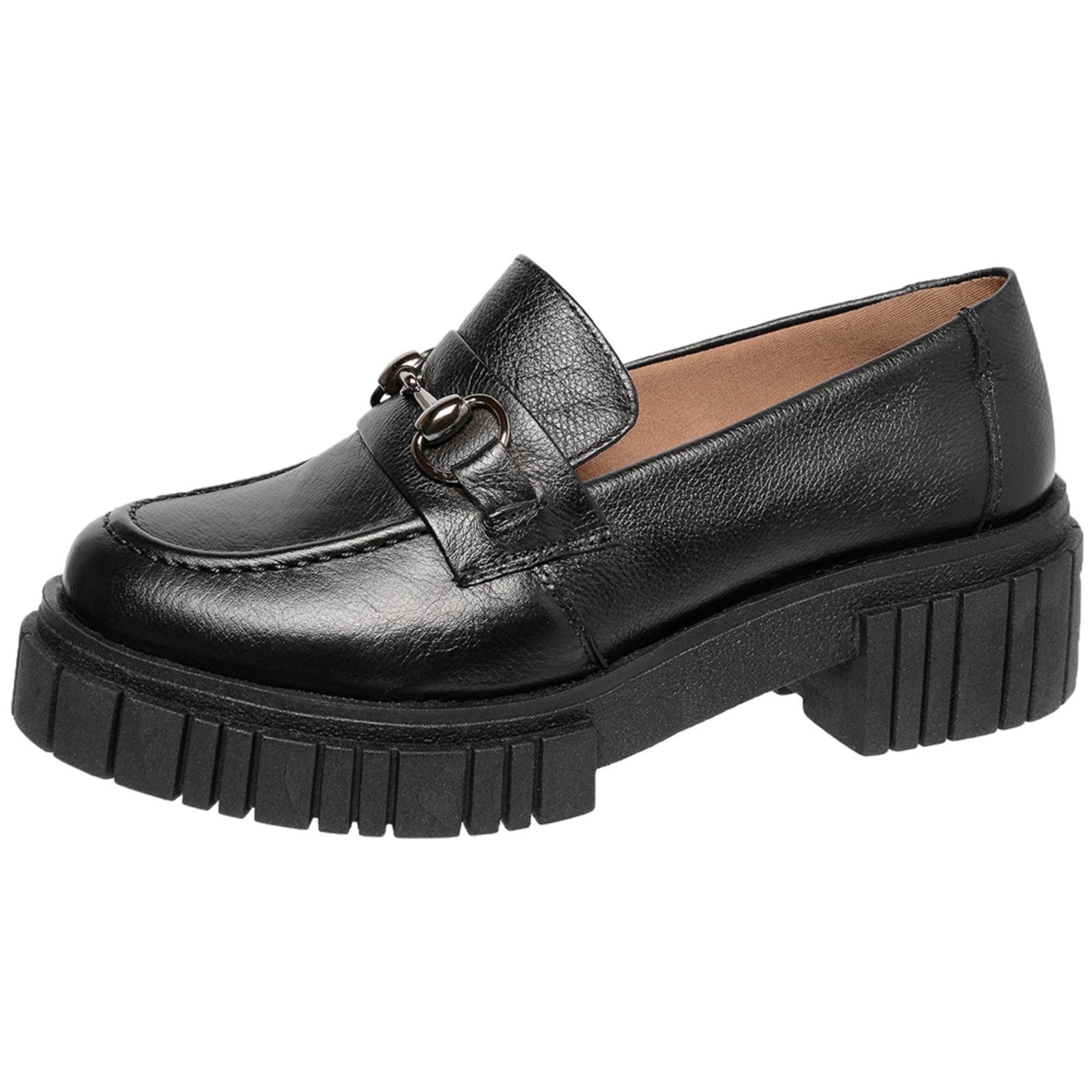 Sapato Feminino Mocassim Conforto Em Couro Preto Sola Plataforma Preta
