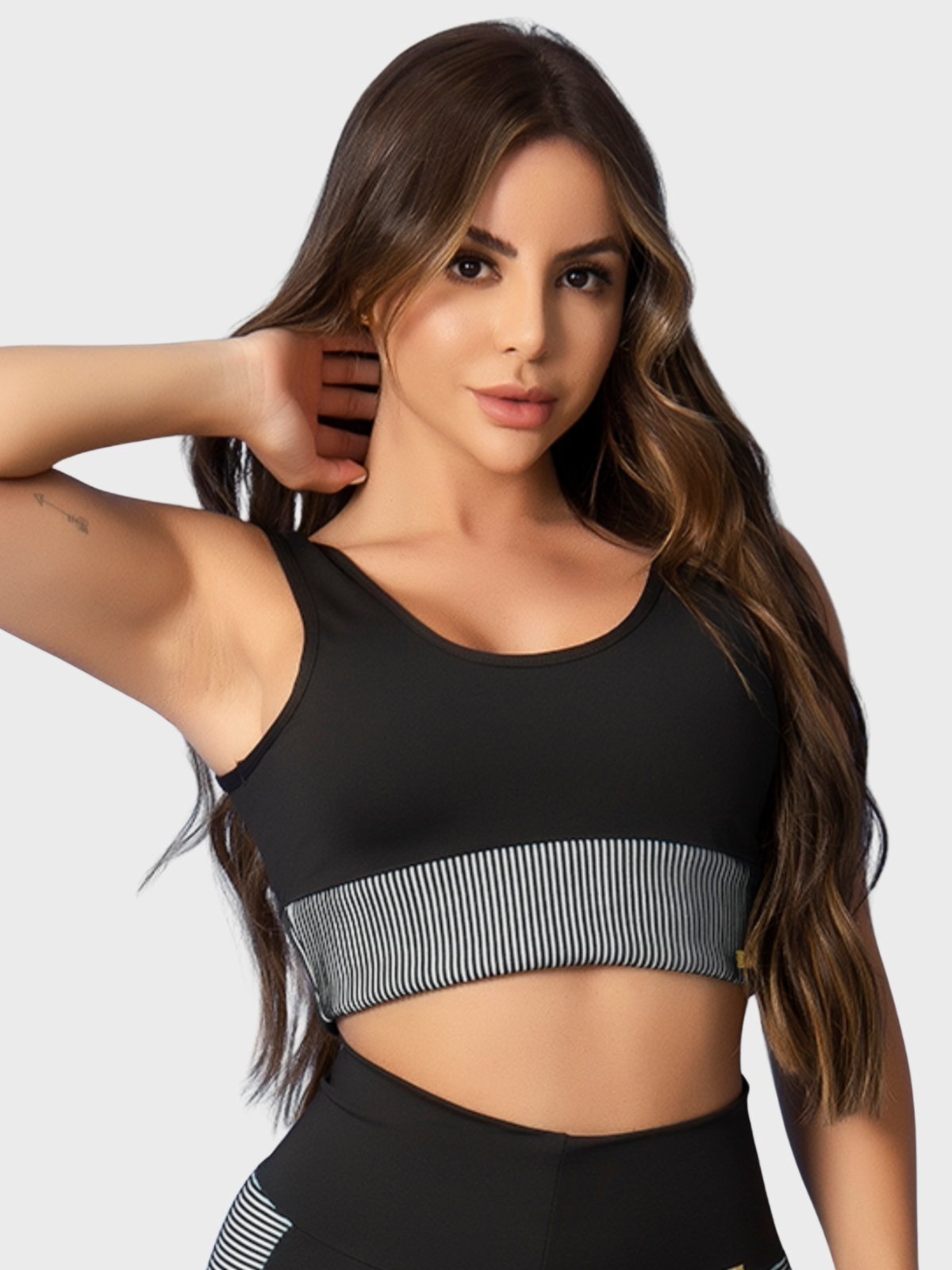 Top Fitness Tarelles Alça Larga 3D Forrado Preto e Branco