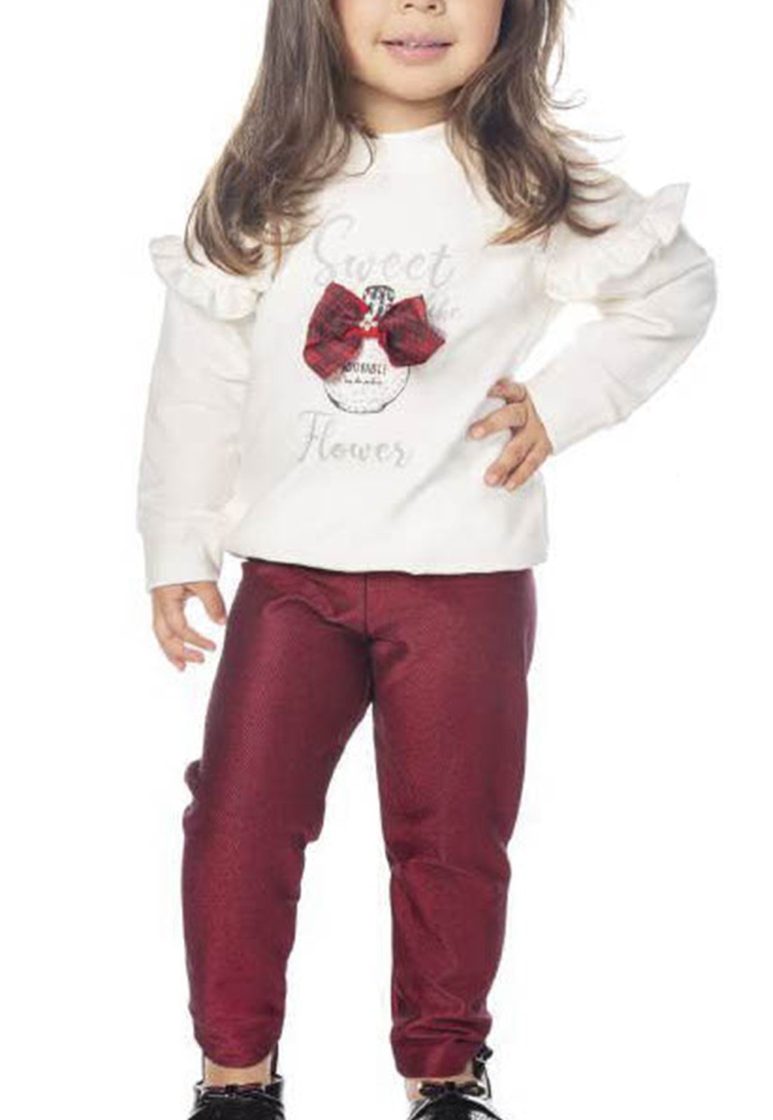 Vista 2 Infantil - Conjunto Blusão Calça Molecotton Have Fun vinho Have Fun vinho