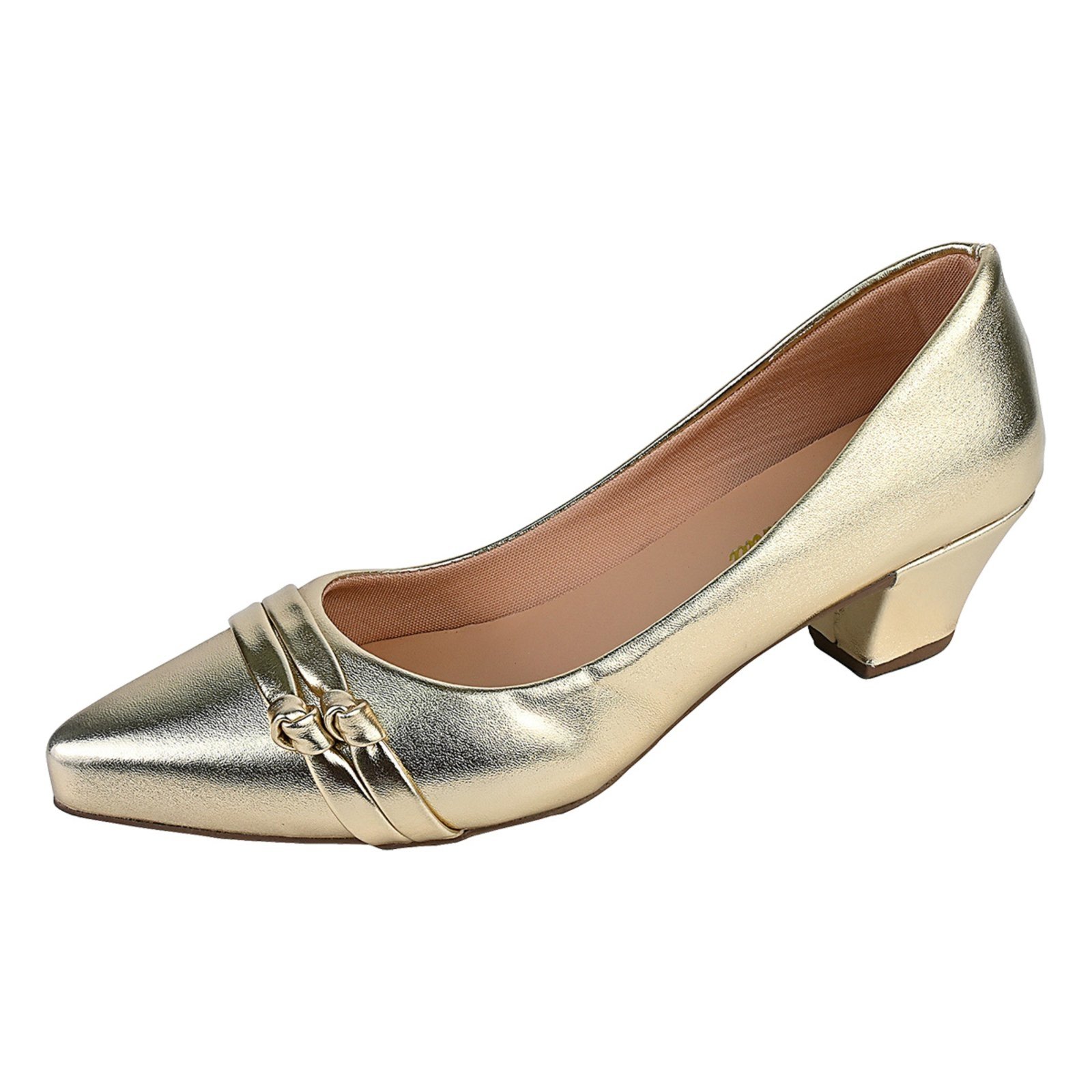 Scarpin Donna Santa Bico Fino Salto Baixo Enfeite Dourado