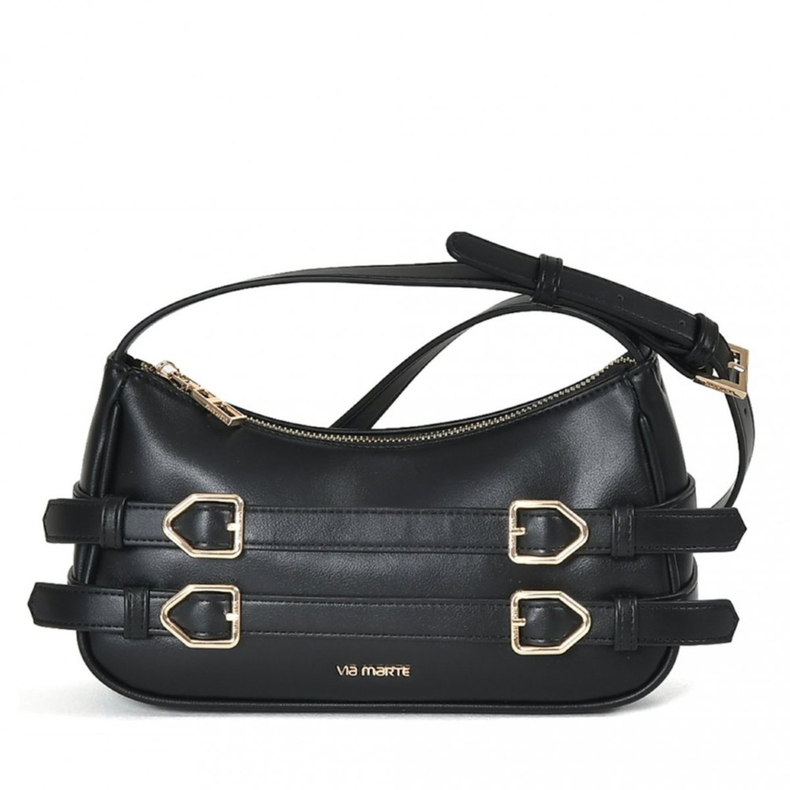 Bolsa Feminina Via Marte Crossbody com Fivelas B1-203 Via Marte Preto