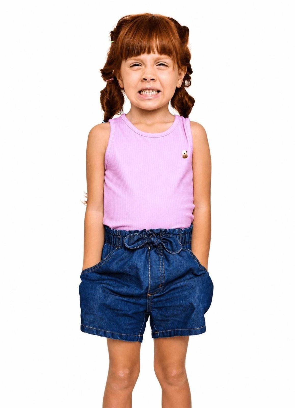 Infantil - Short Sarja Menina Básico Alphabeto Azul