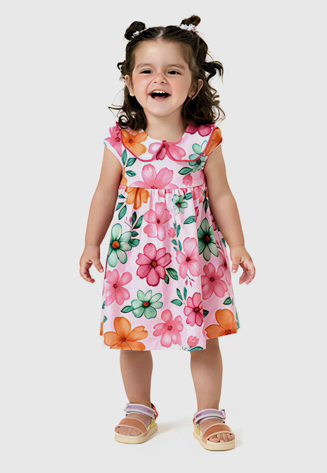 Vestido Manga Curta Kyly Floral Rosa