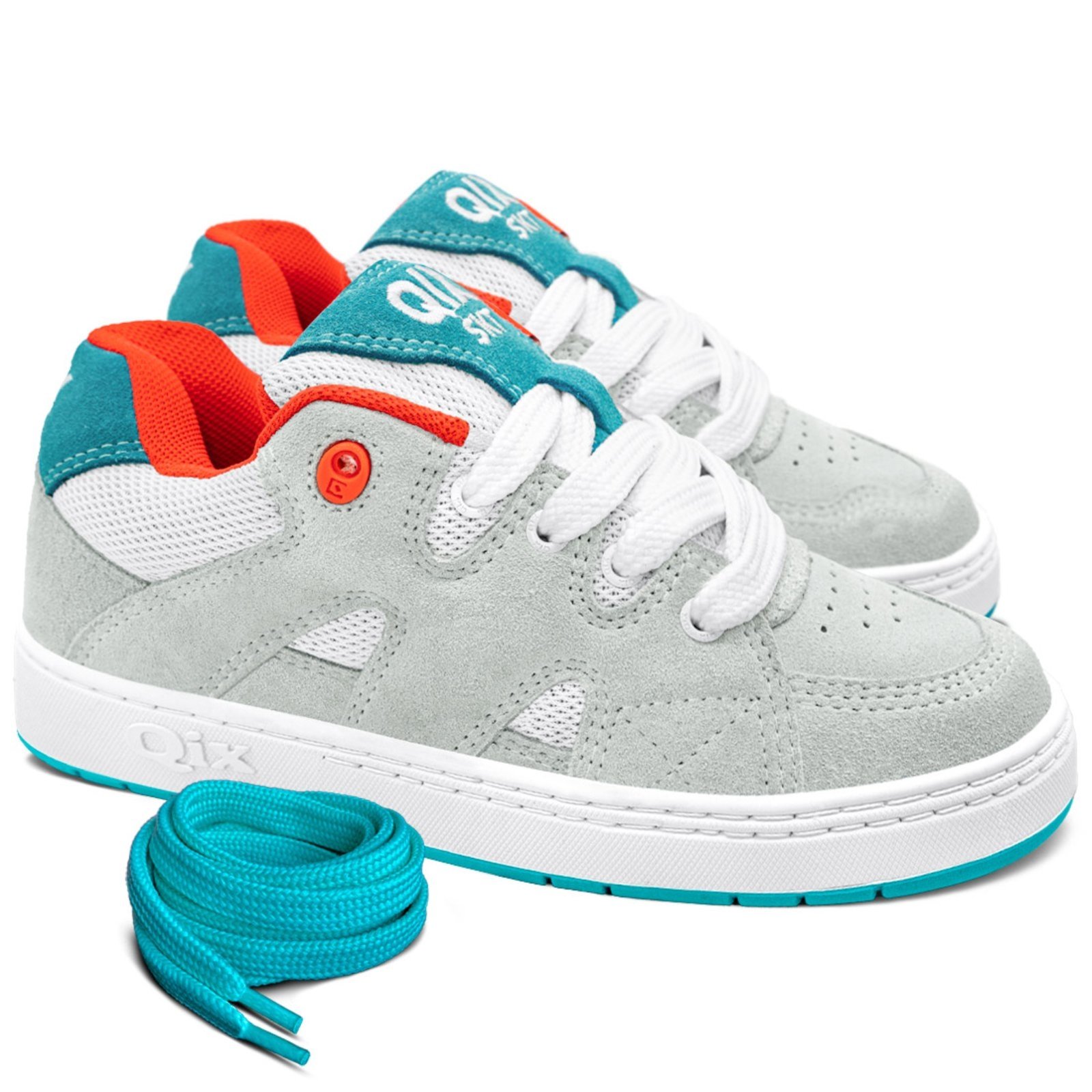Tênis Qix Plaza Branco Laranja Azul Cinza