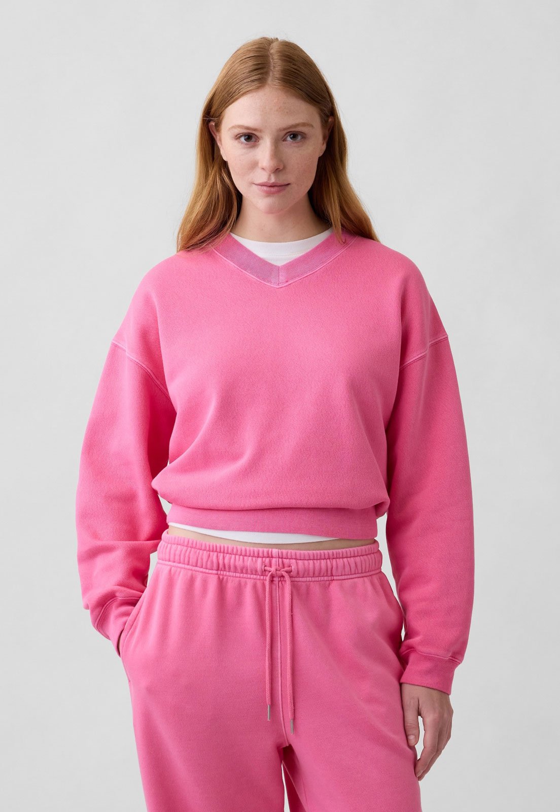Blusa de Moletom Feminina GAP Decote V Rosa