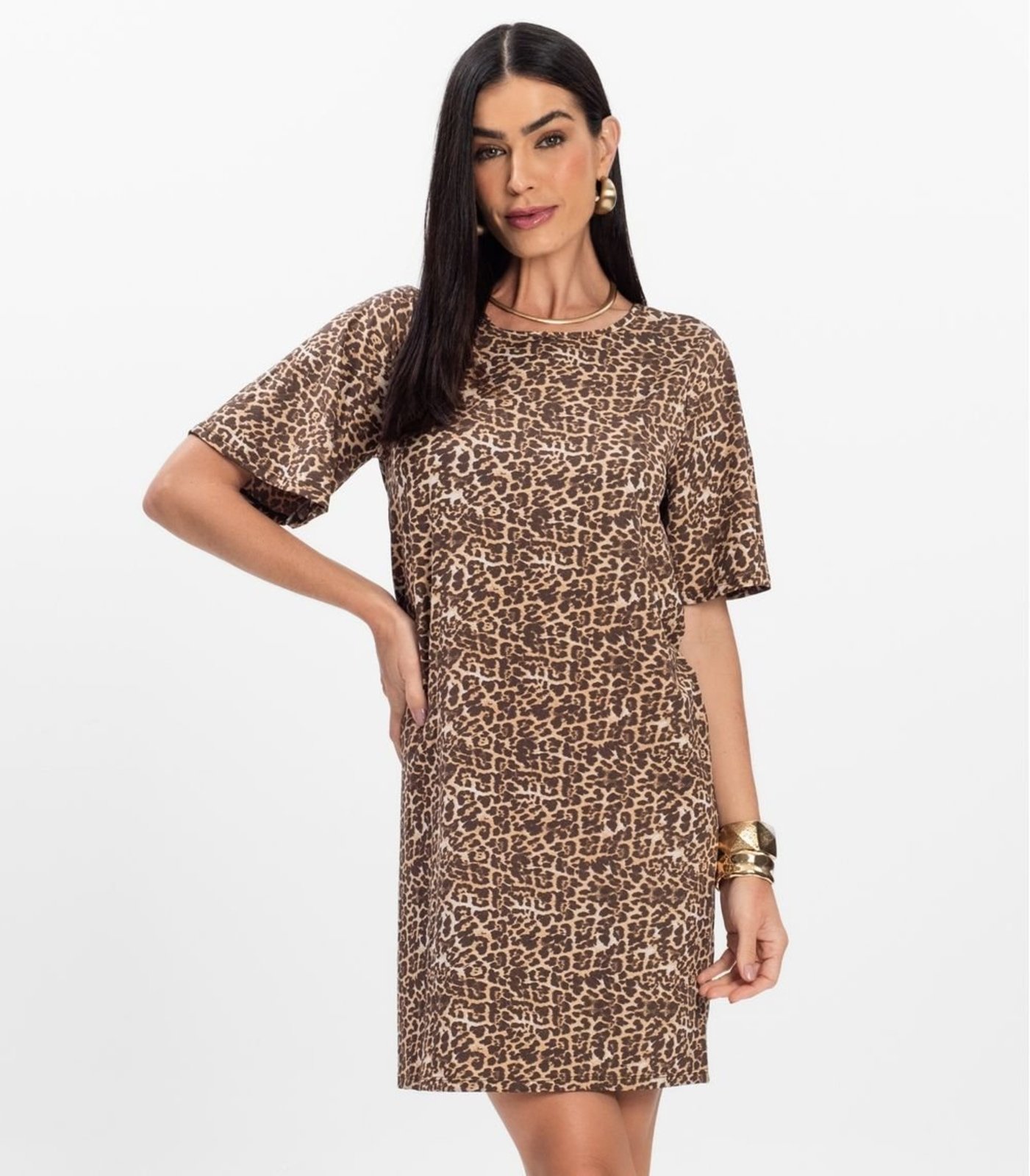 Vista 3 Vestido Curto Estampado Feminino Rovitex marrom Rovitex marrom