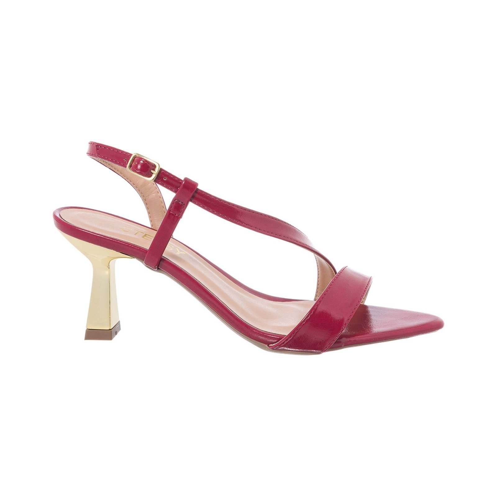 Sandália Feminina Stessy Salto Taça Cromado Bico Folha Elegante Premium Vermelho