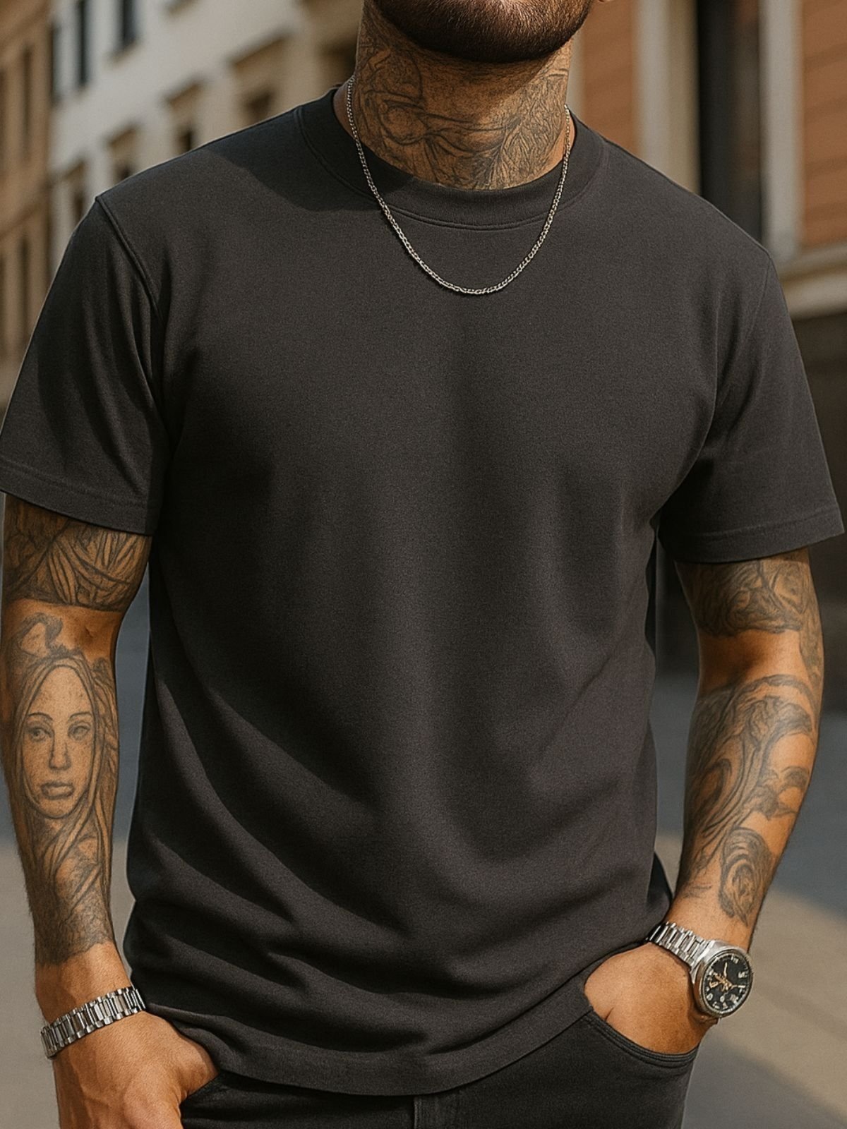 Vista 2 Camiseta Básica Safira Moda Algodão Chumbo cinza Safira Moda cinza