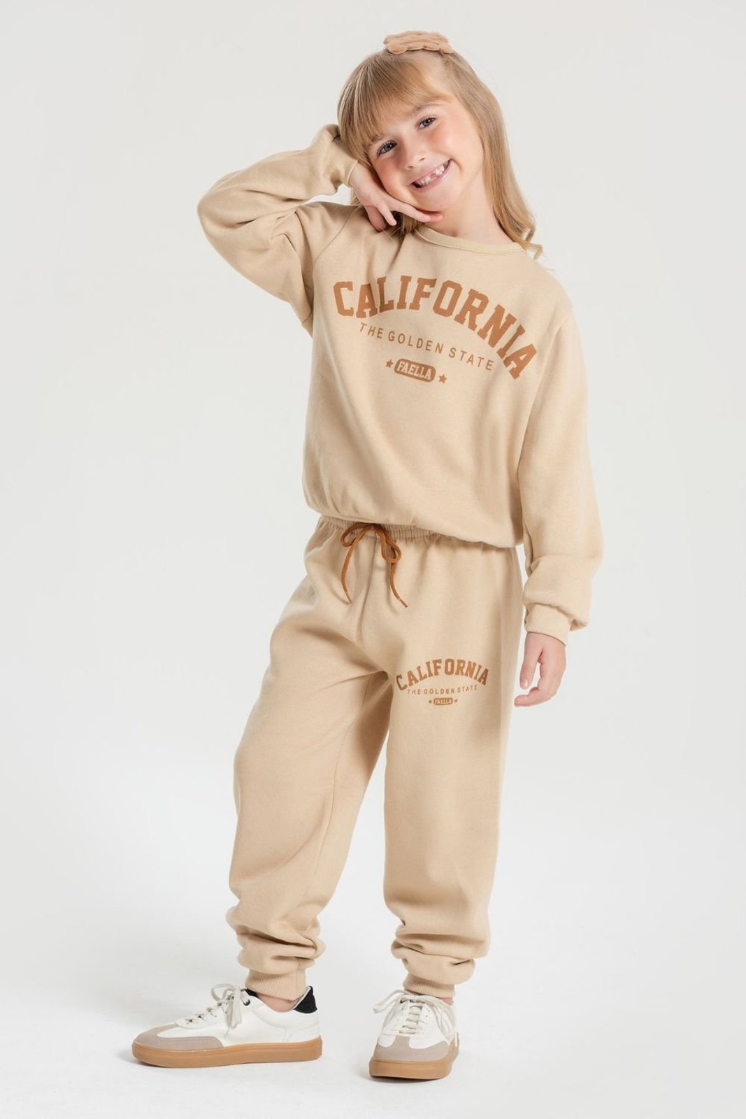 Infantil - Conjunto Moletom Peluciado Feminino Califórnia - Bege