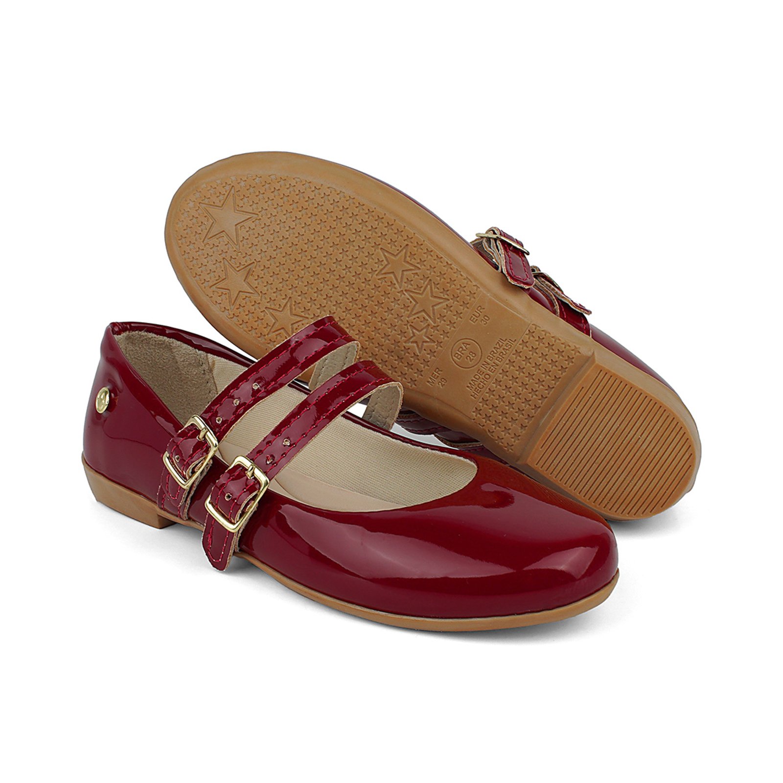 Infantil – Sapatilha Vermelho Vinho Feminina Menina Duas Fivelas Elegante Lulopé