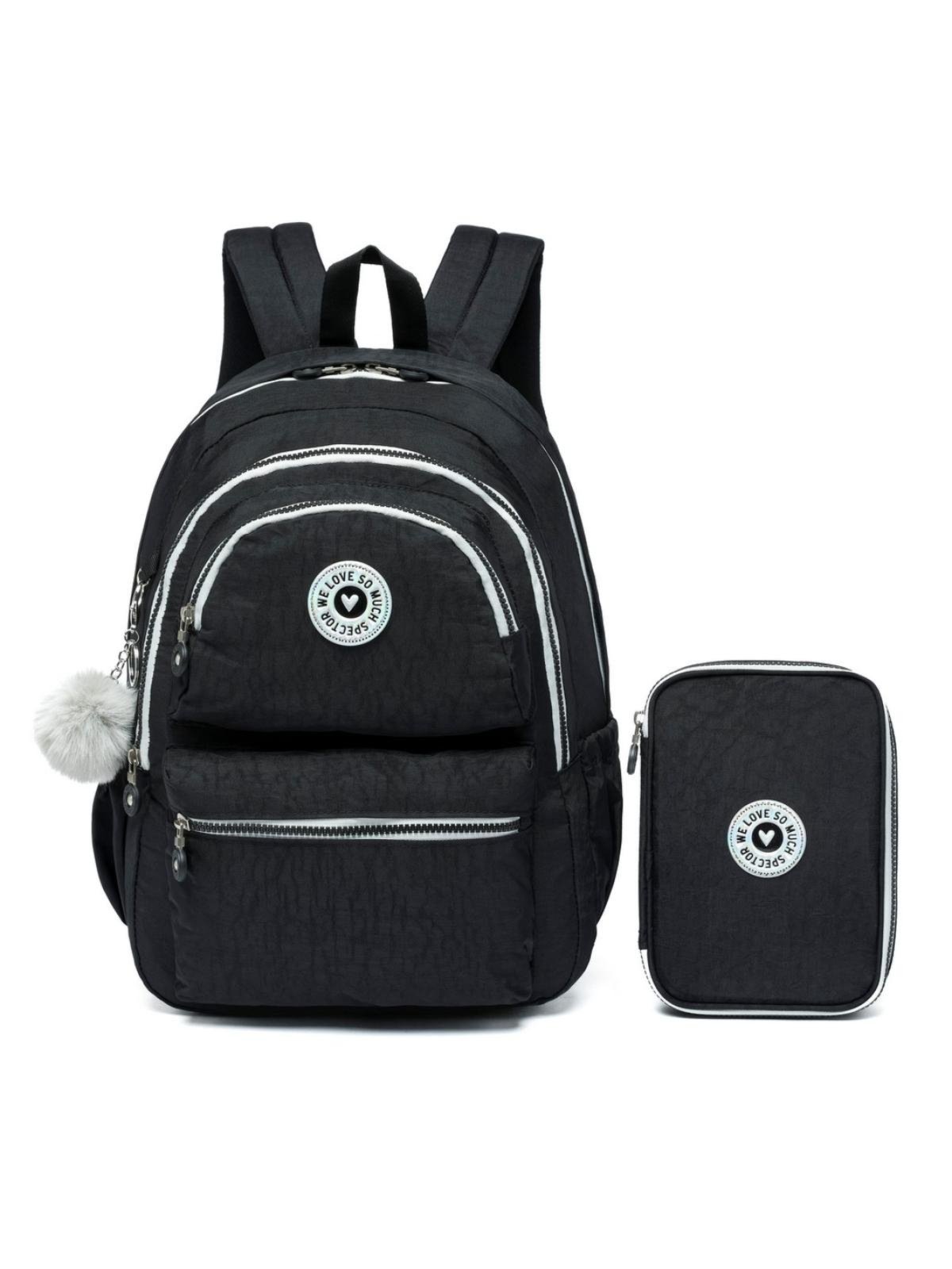 Infantil - Kit Mochila Juvenil Reforçada Estojo Espaçoso Preto Spector