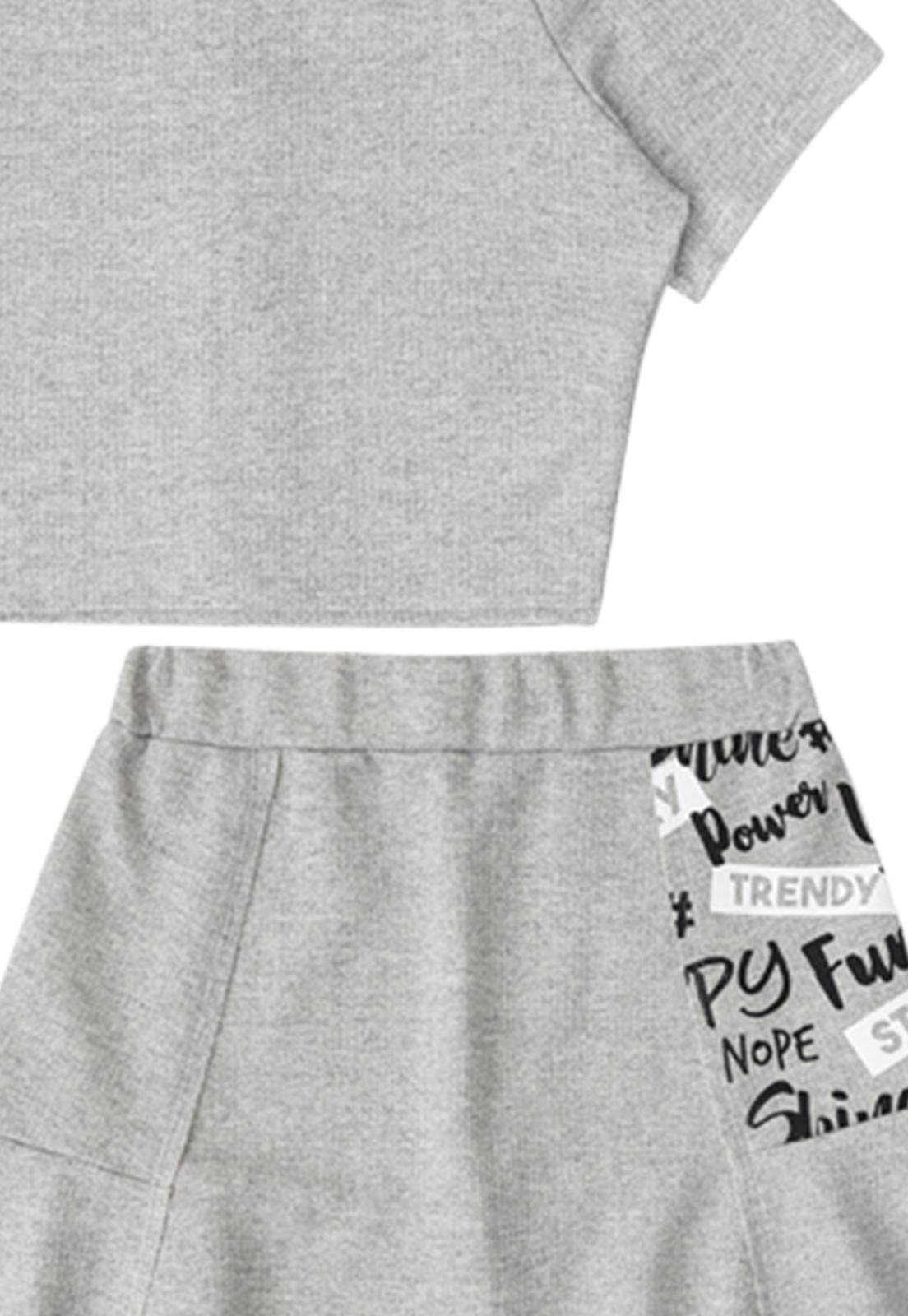 Vista 3 Infantil - Conjunto Cropped Saia Mescla Lilimoon cinza Lilimoon cinza
