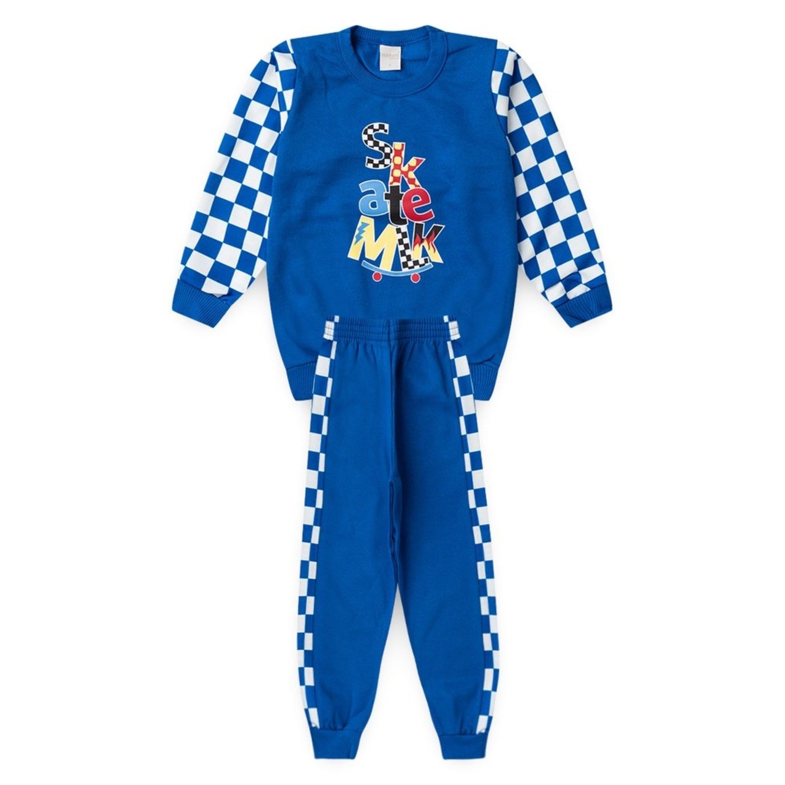 Vista 3 Infantil - Conjunto Inverno Menino Royal Blusão Manga Xadrez e Calça em Moletom Skate Molekada azul royal Molekada azul royal