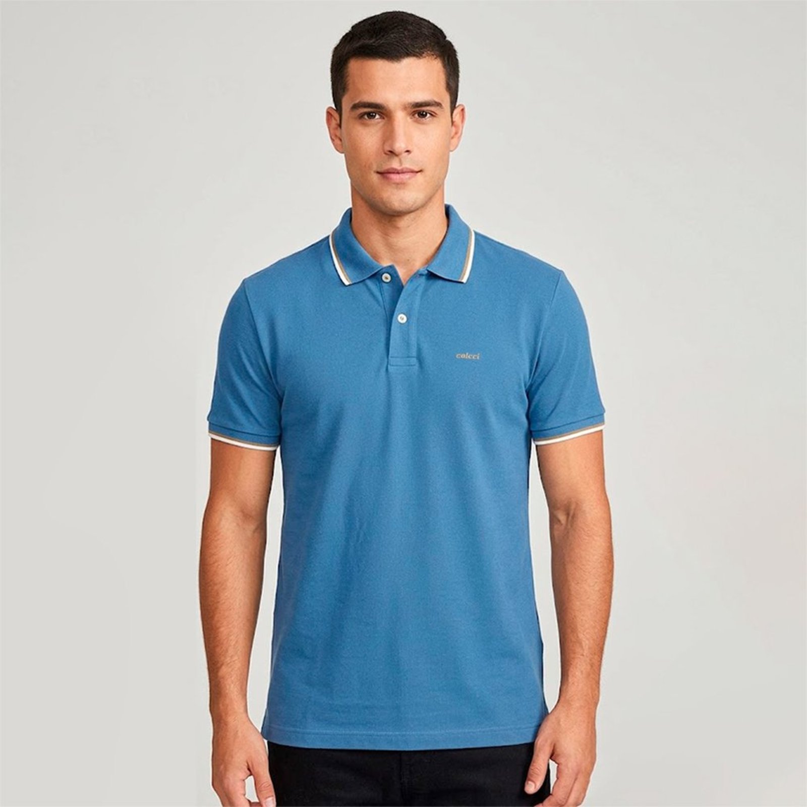 Camisa Polo Colcci 2 Lines Ou26 Azul Masculino