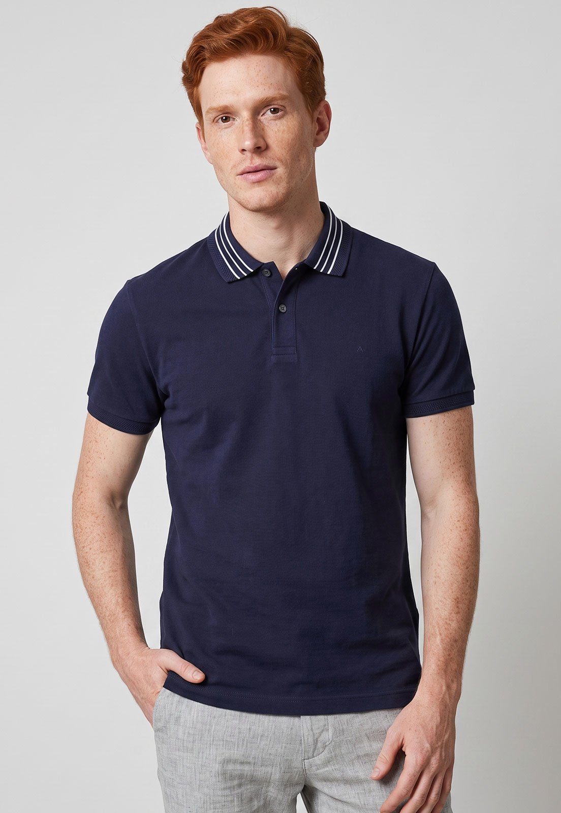Polo Masculina Aramis Gola Listrada Azul-Marinho