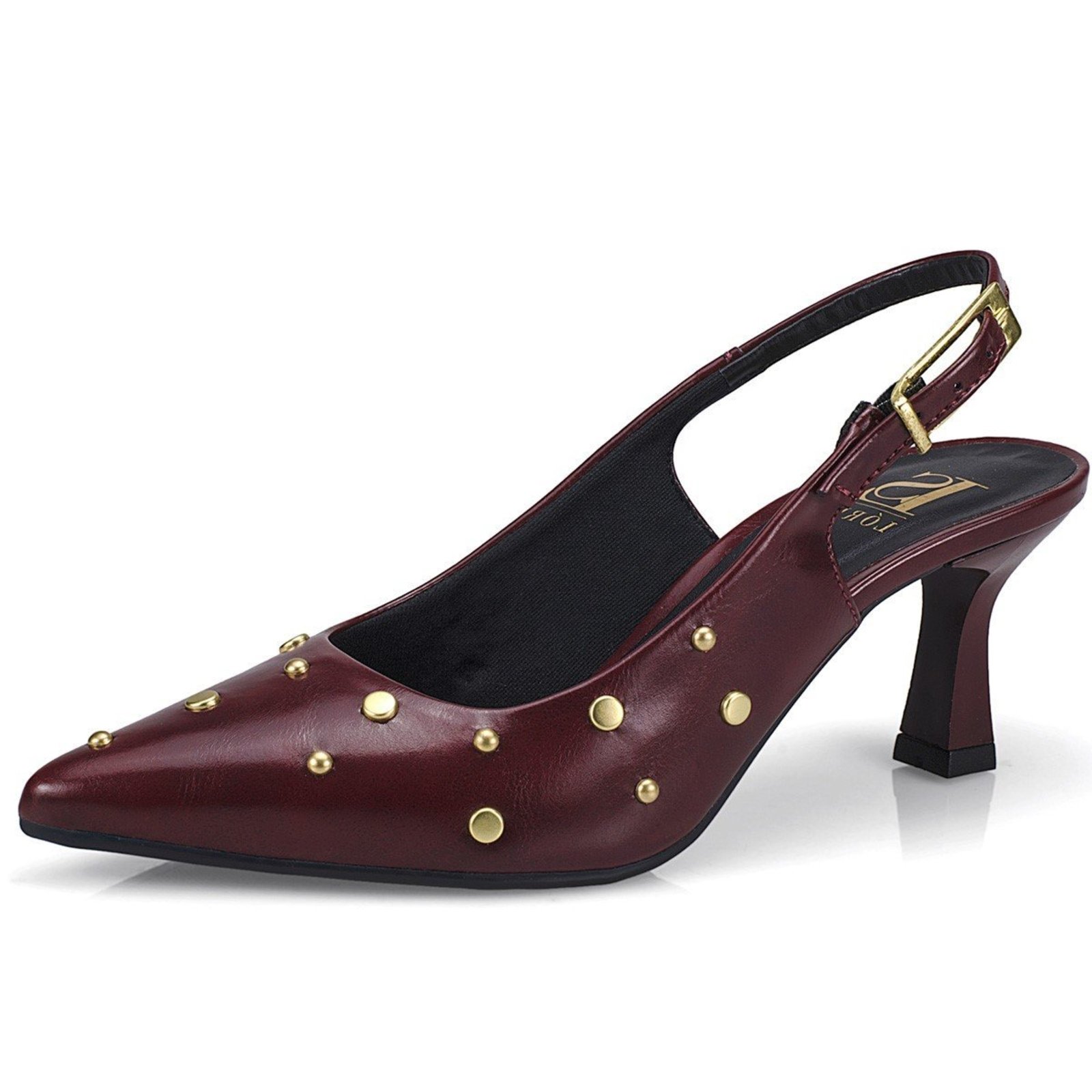 Scarpin Feminino Slingback Salto Fino Médio Com Fivela e Spike Elegante E Social 029 CAFE