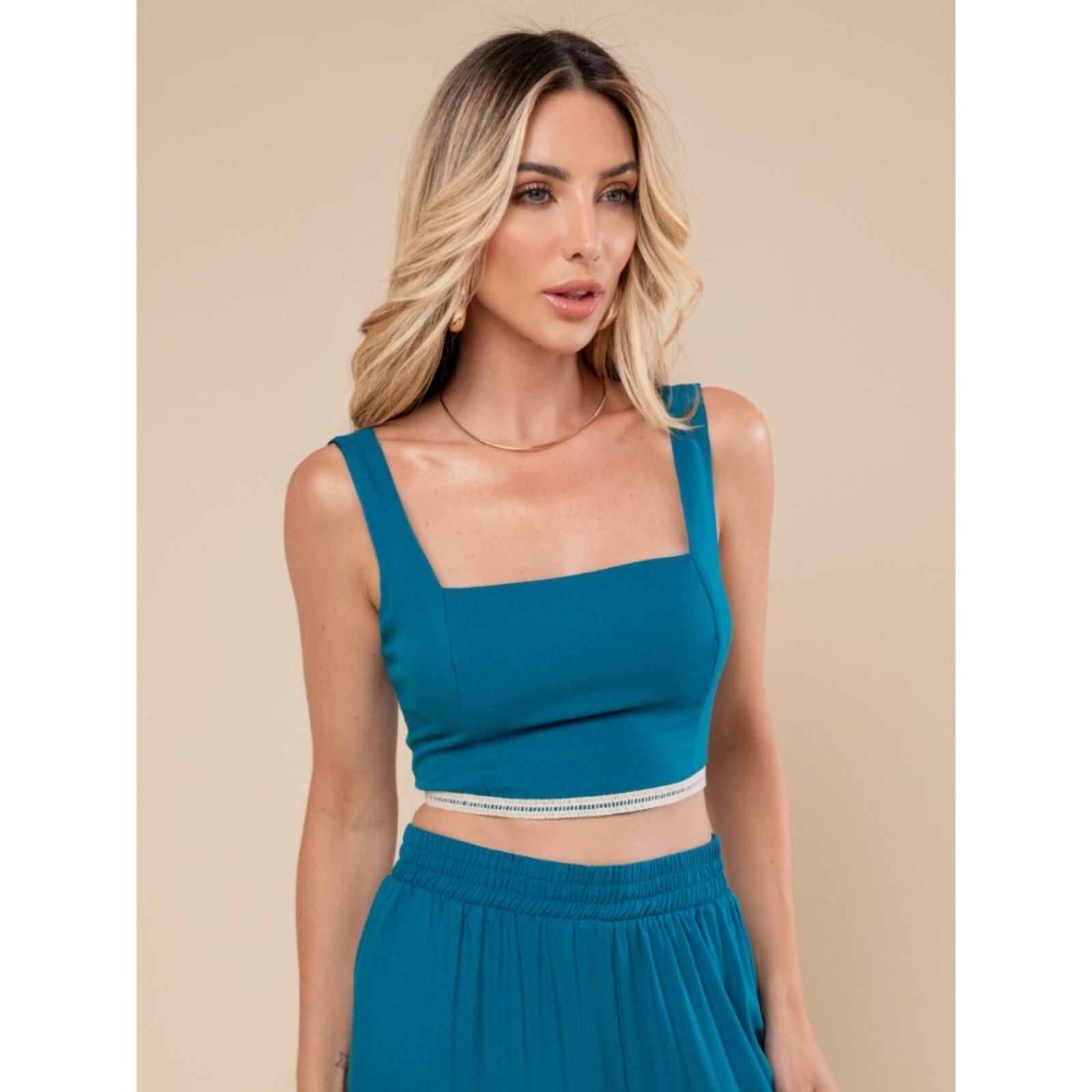 Vista 2 Sawary Fashion Top Cropped Oceano azul Sawary Fashion azul