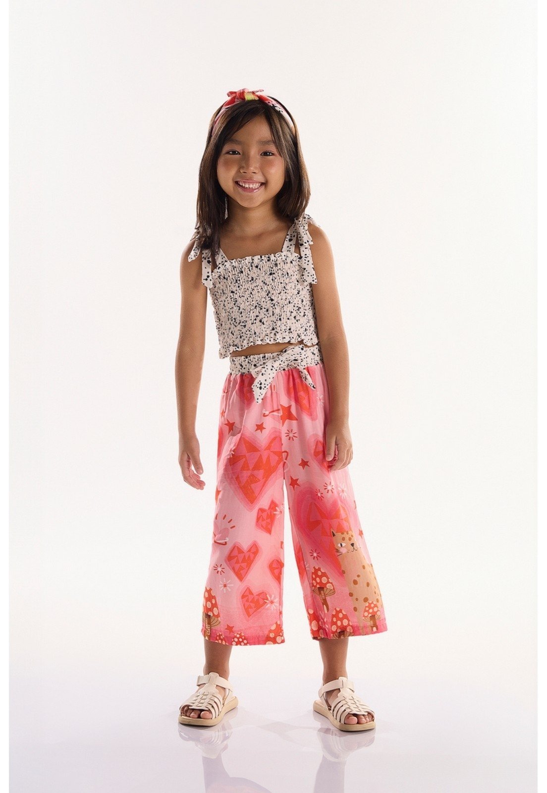 Infantil - Conjunto para Menina com Top e Calça Gatinhos Três e Já Off-White