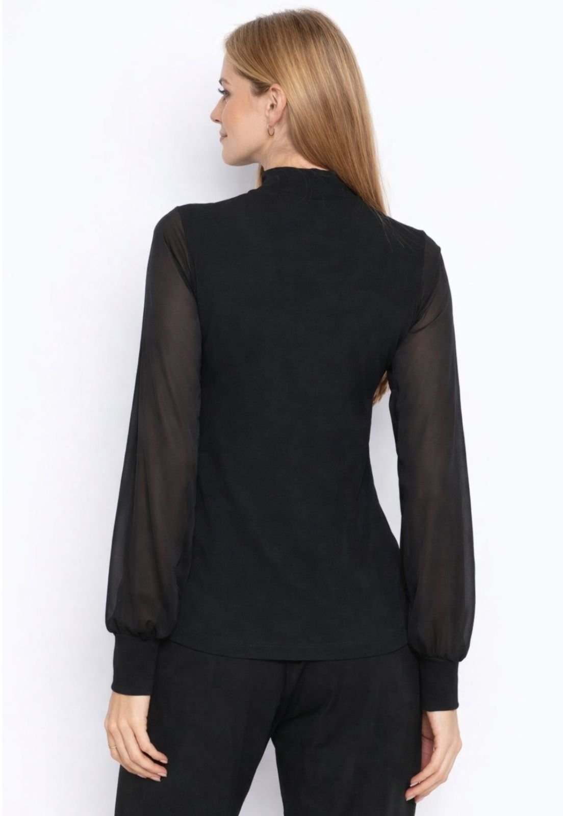 Vista 3 Blusa Viscolycra Maria Paes Manga Longa Tule preto Maria Paes preto