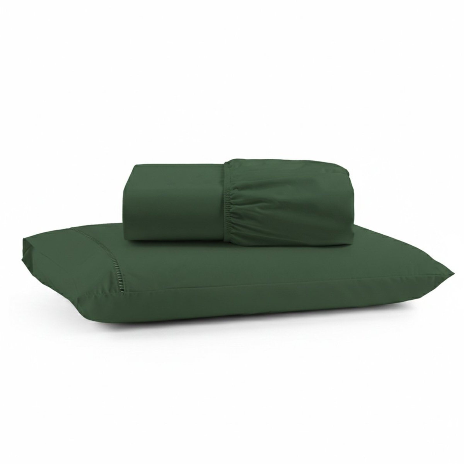 Jogo de Lençol Solteiro Premium Soft 600 Fios Micropercal Verde Escuro Ponto Palito Toque Macio 2 Peças