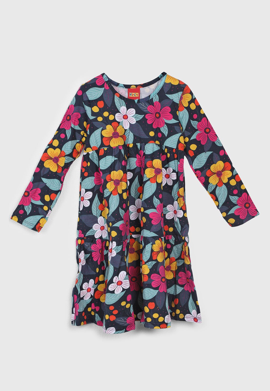 Infantil - Vestido Kyly Floral Manga Longa Azul